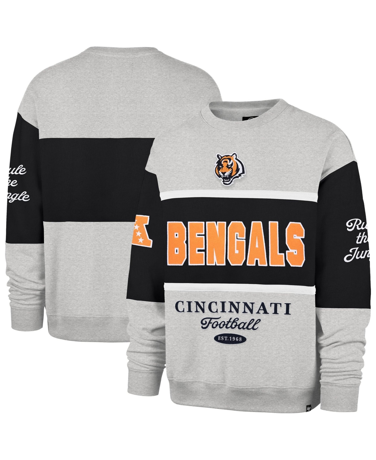 '47 Brand Men's Black/Heather Gray Cincinnati Bengals Blockfield Maximalist Sweatshirt - Black, Heather Gray