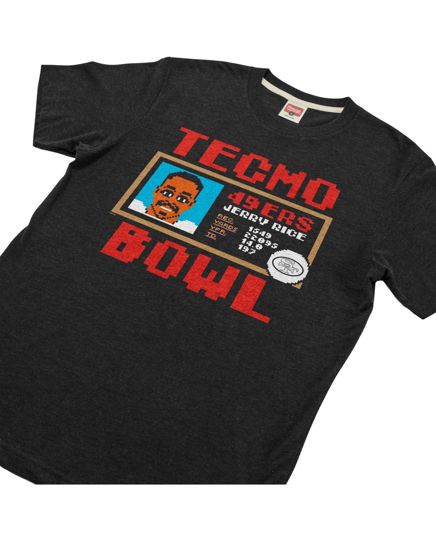 Футболка Homage Jerry Rice Charcoal San Francisco 49ers Tecmo Bowl Retired Player Graphic Tri-Blend — фото 3