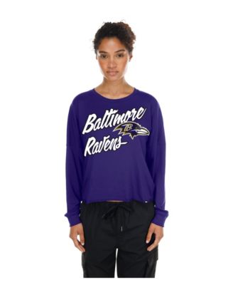 Women's Purple Baltimore Ravens Cropped Oversized Long-Sleeve T-Shirt