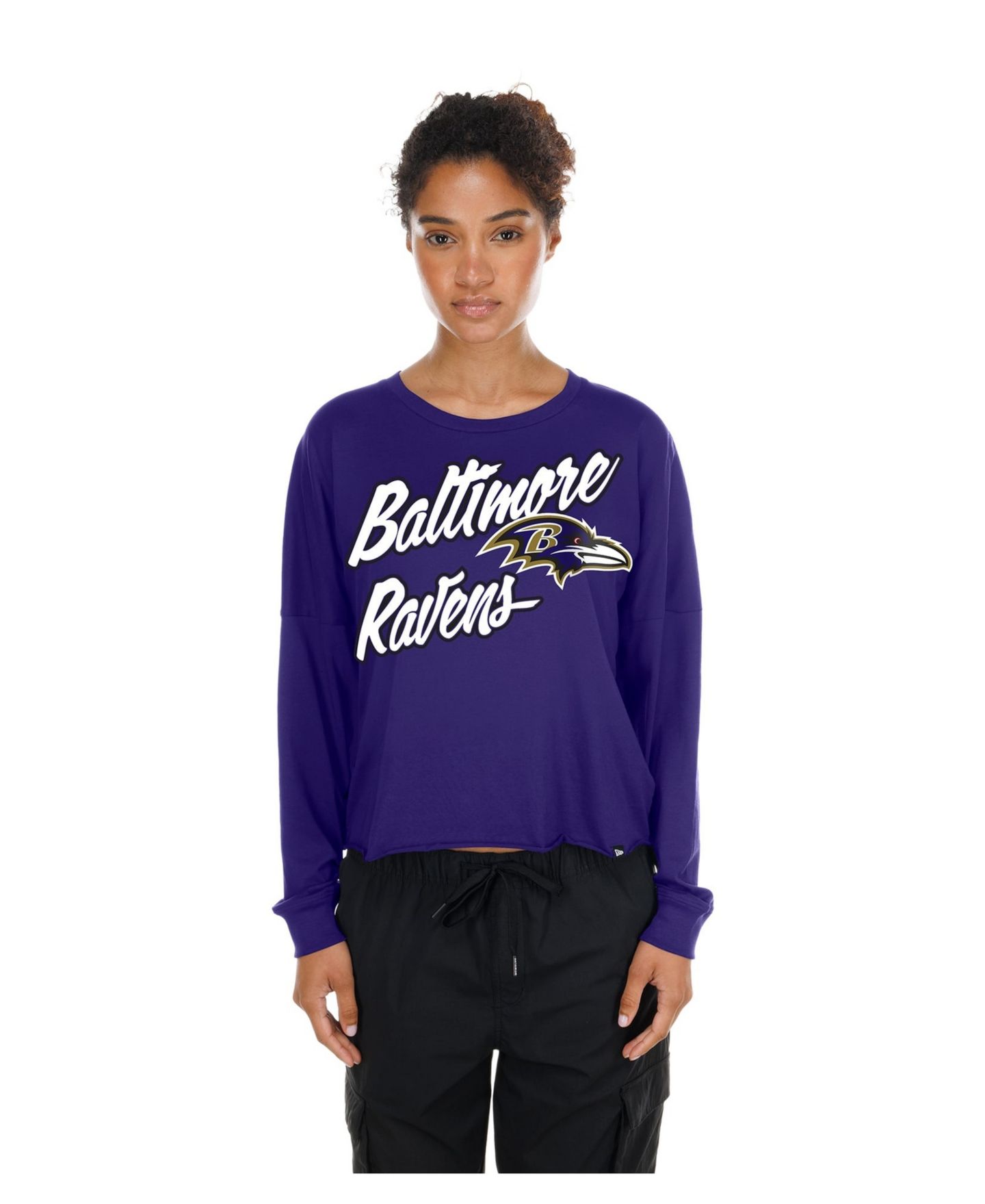 Женская футболка New Era Purple Baltimore Ravens Cropped Oversized Long-Sleeve — фото 1