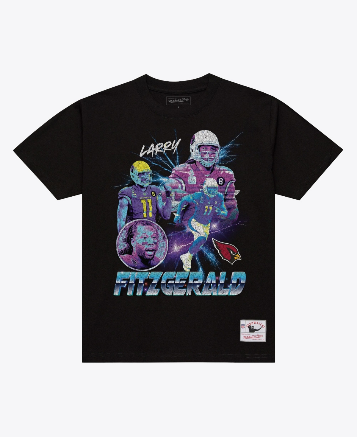 Mitchell & Ness Men's and Women's Mitchell Ness Larry Fitzgerald Black Arizona Cardinals Pro Football Hall of Fame Class of 2026 Collage T-Shirt - Bla