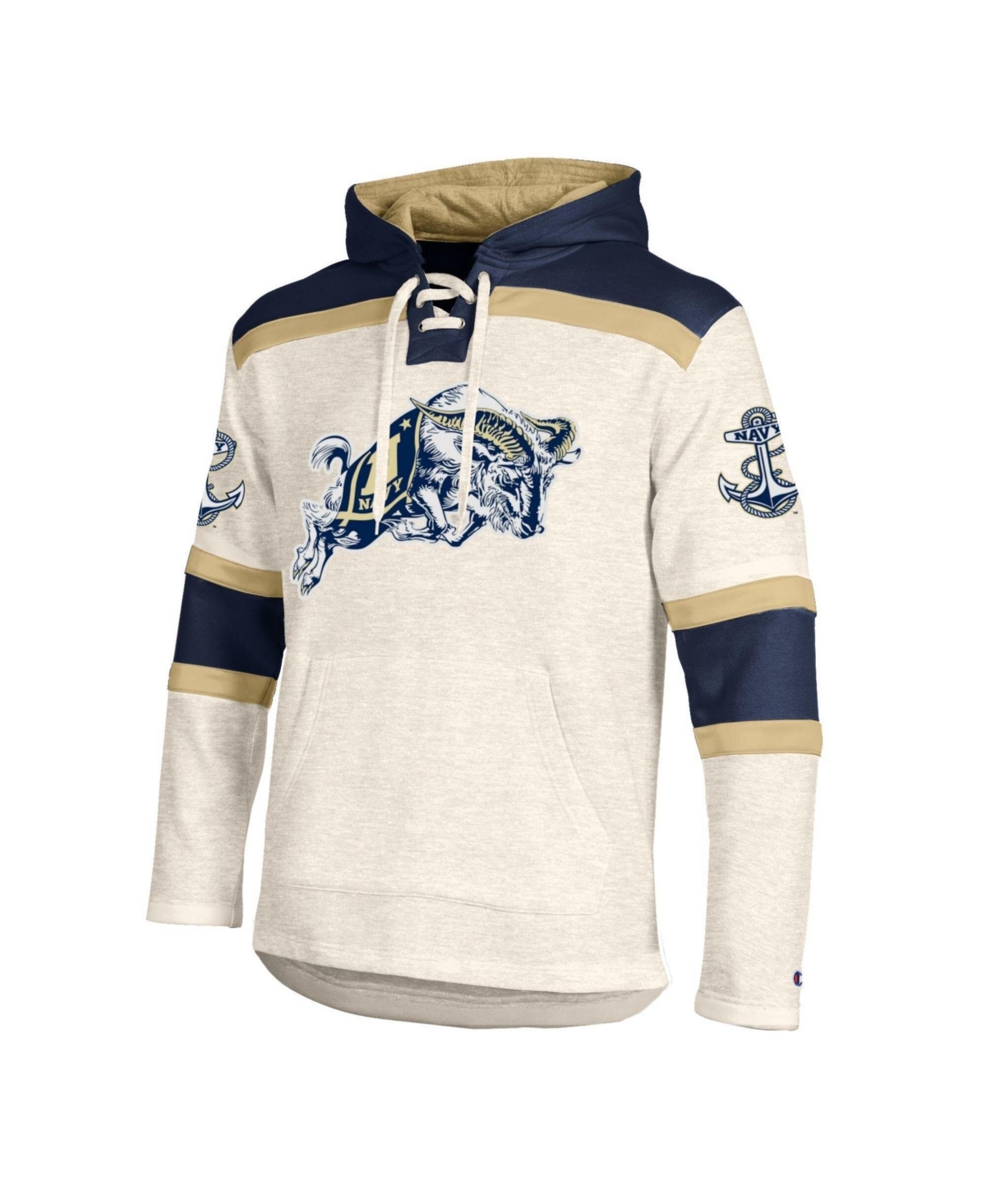 Champion Men's Cream Navy Midshipmen Lacer Fleece Hoodie - Cream