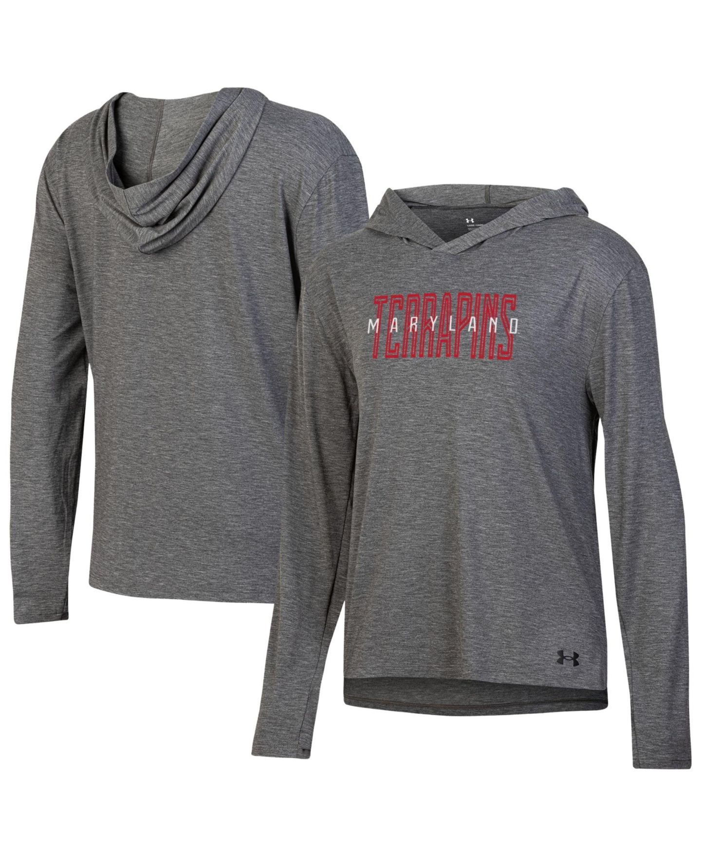 Женская футболка Under Armour Heather Black Maryland Terrapins Breezy Long-Sleeve Hooded — фото 1