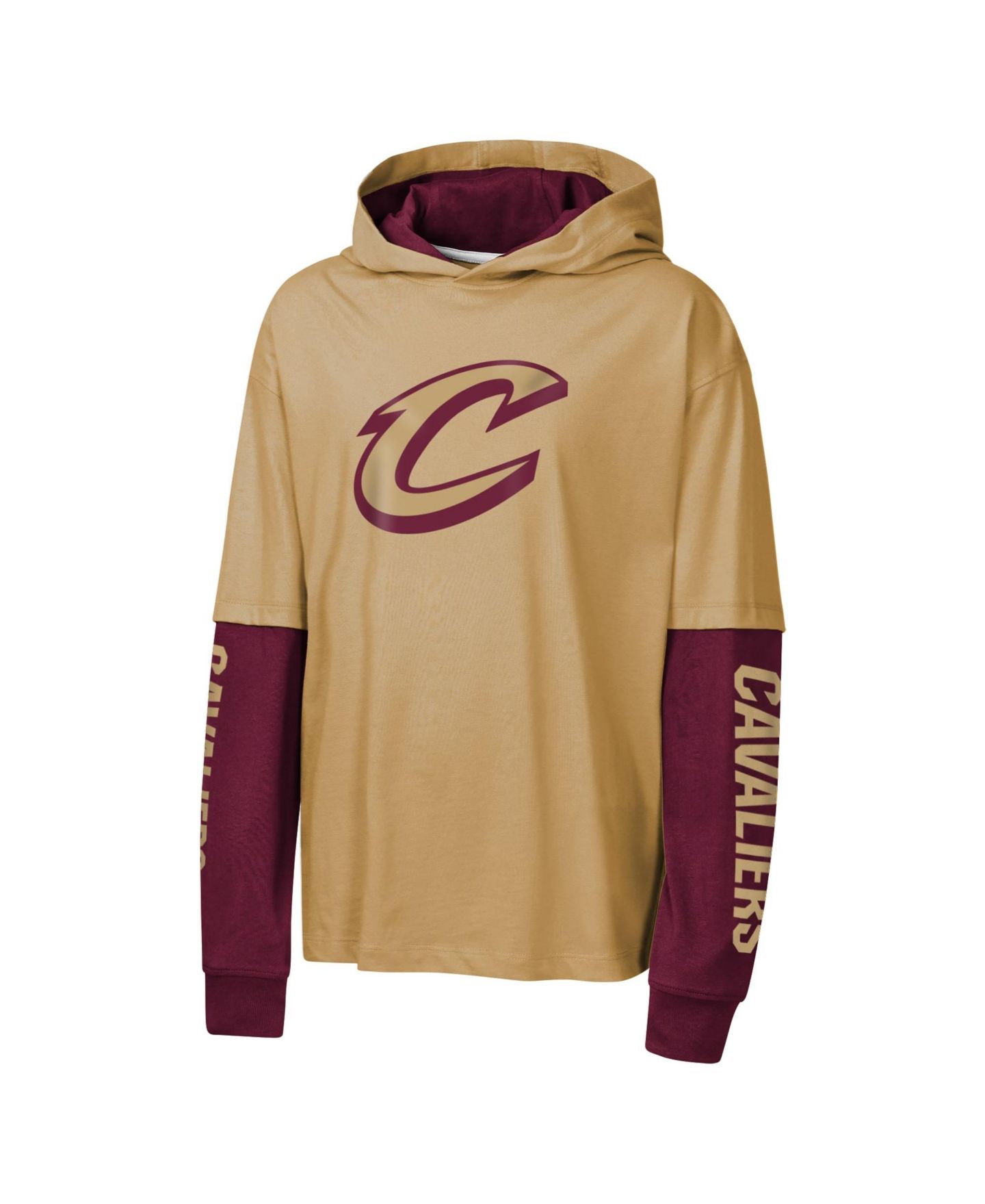 Детская футболка Outerstuff Tan Cleveland Cavaliers Double Nickel Oversized Faux 2fer Hooded — фото 2
