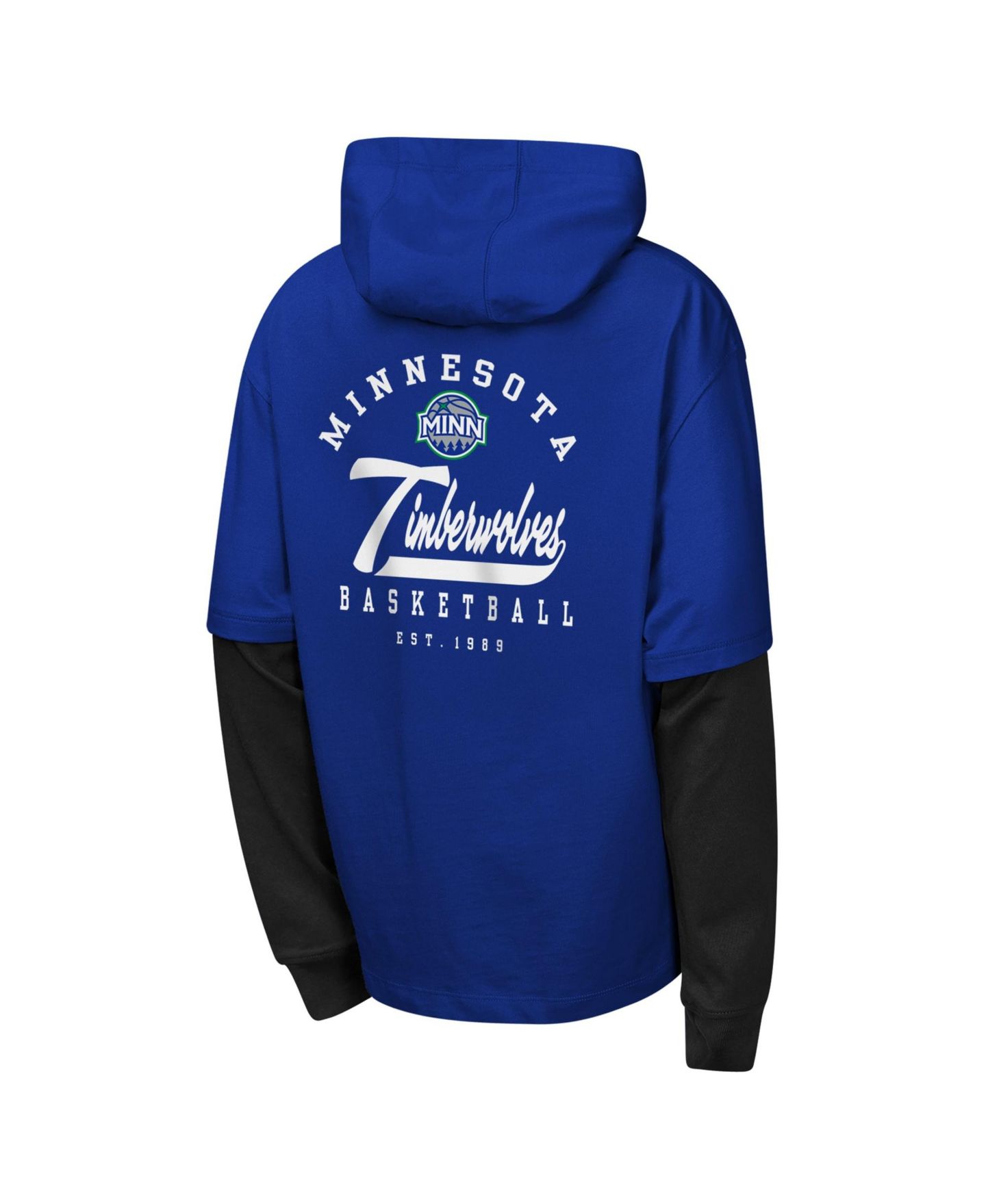Детская футболка Outerstuff Navy Minnesota Timberwolves Double Nickel Oversized Faux 2fer Hooded — фото 3