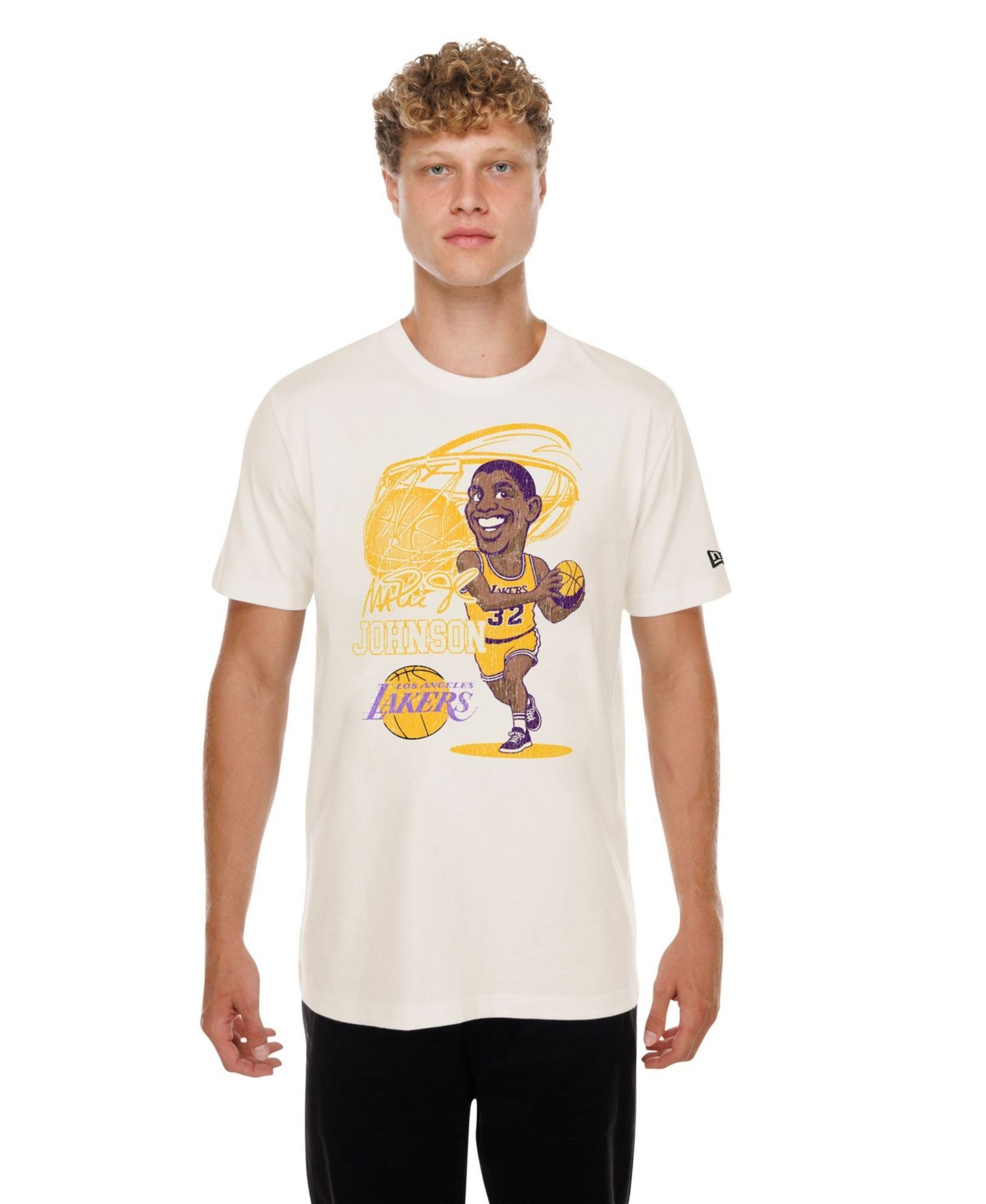 Мужская футболка New Era Magic Johnson Cream Los Angeles Lakers Player Graphic — фото 1