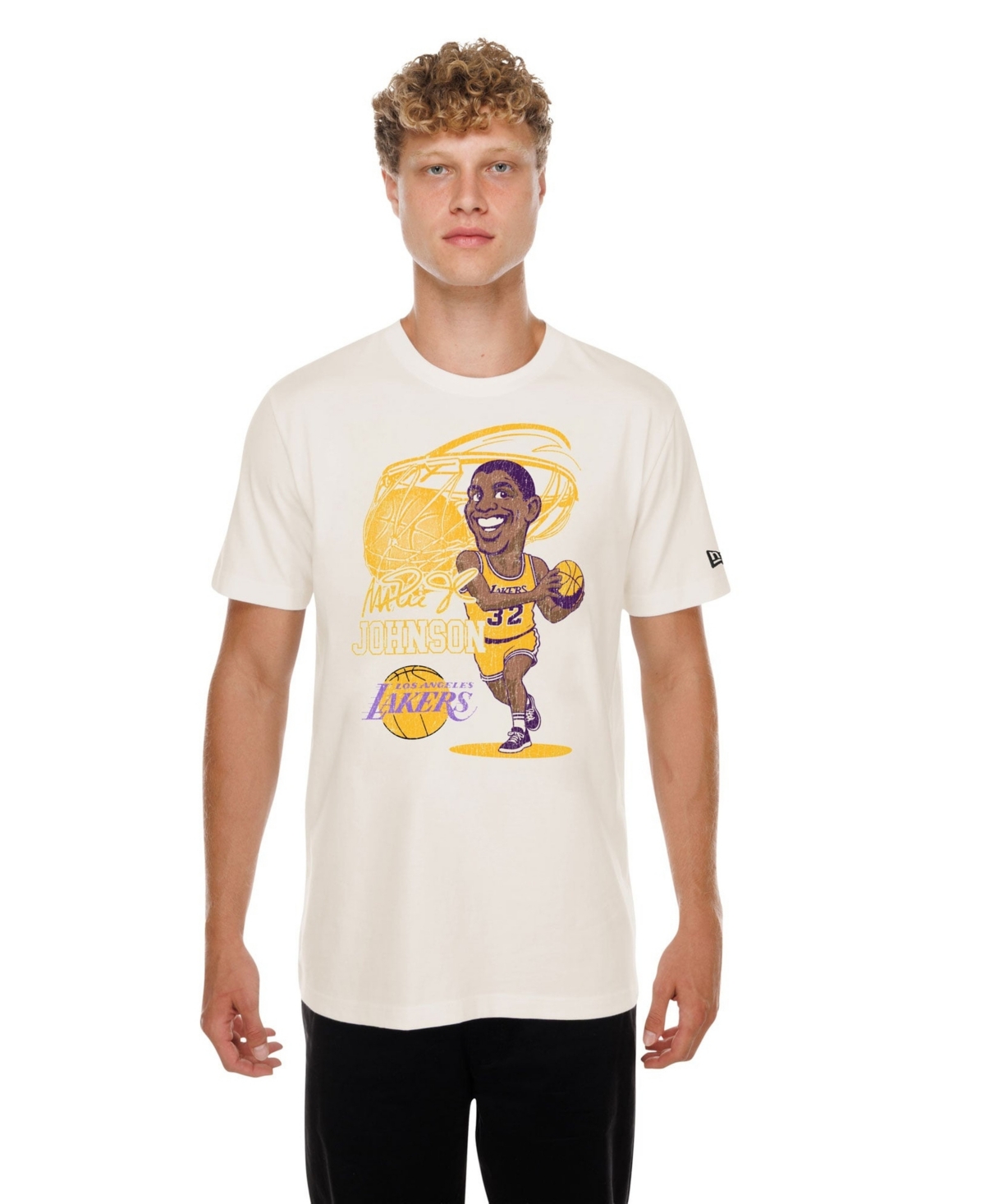 New Era Men's Magic Johnson Cream Los Angeles Lakers Player Graphic T-Shirt - Cream