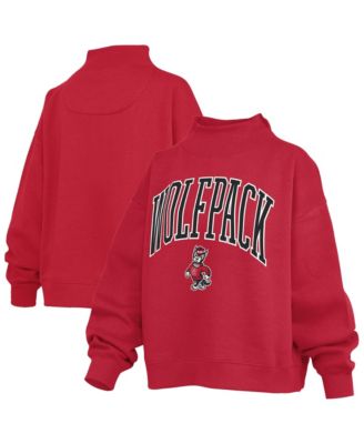 Women's Red NC State Wolfpack Oversized Slogan Fleece Mock Neck Sweatshirt