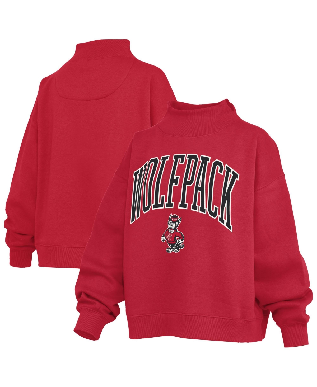 Pressbox Women's Red Nc State Wolfpack Oversized Slogan Fleece Mock Neck Sweatshirt - Red