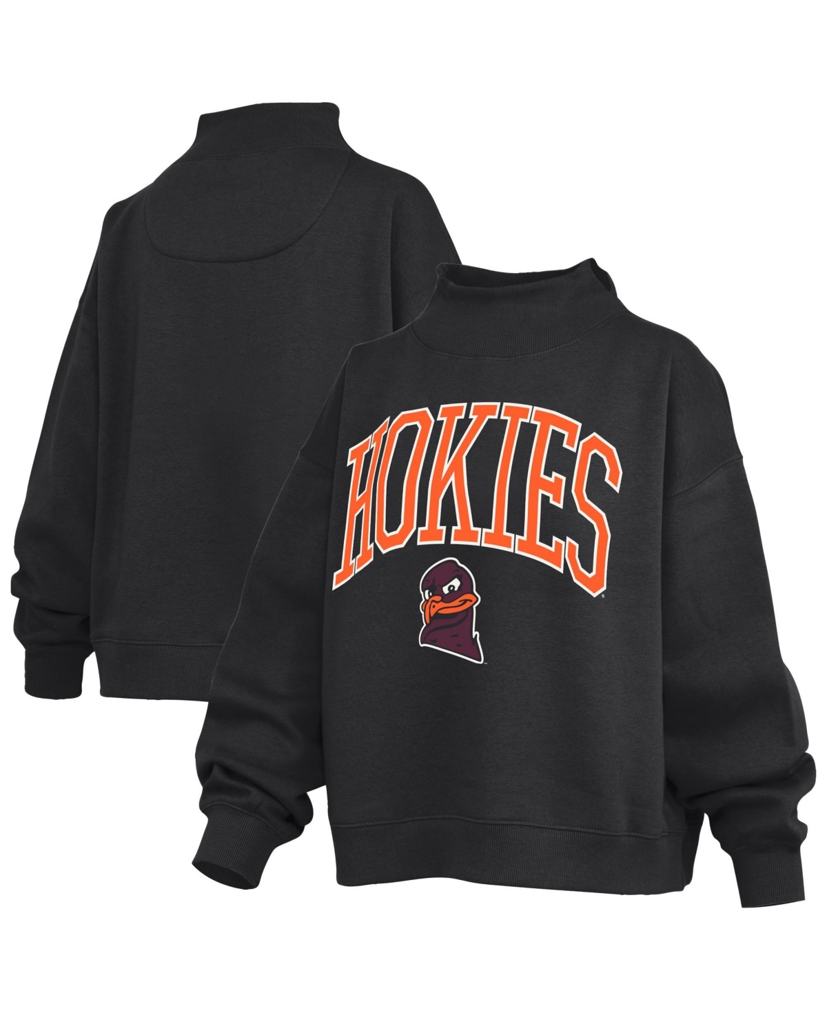 Pressbox Women's Black Virginia Tech Hokies Oversized Slogan Fleece Mock Neck Sweatshirt - Black