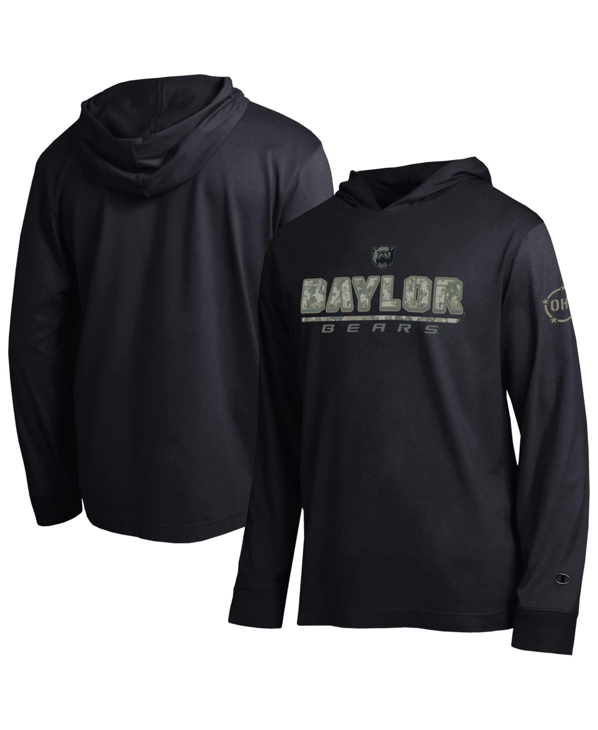 Champion Men's Black Baylor Bears Operation Hat Trick Camo Script Hooded Long-Sleeve T-Shirt - Black