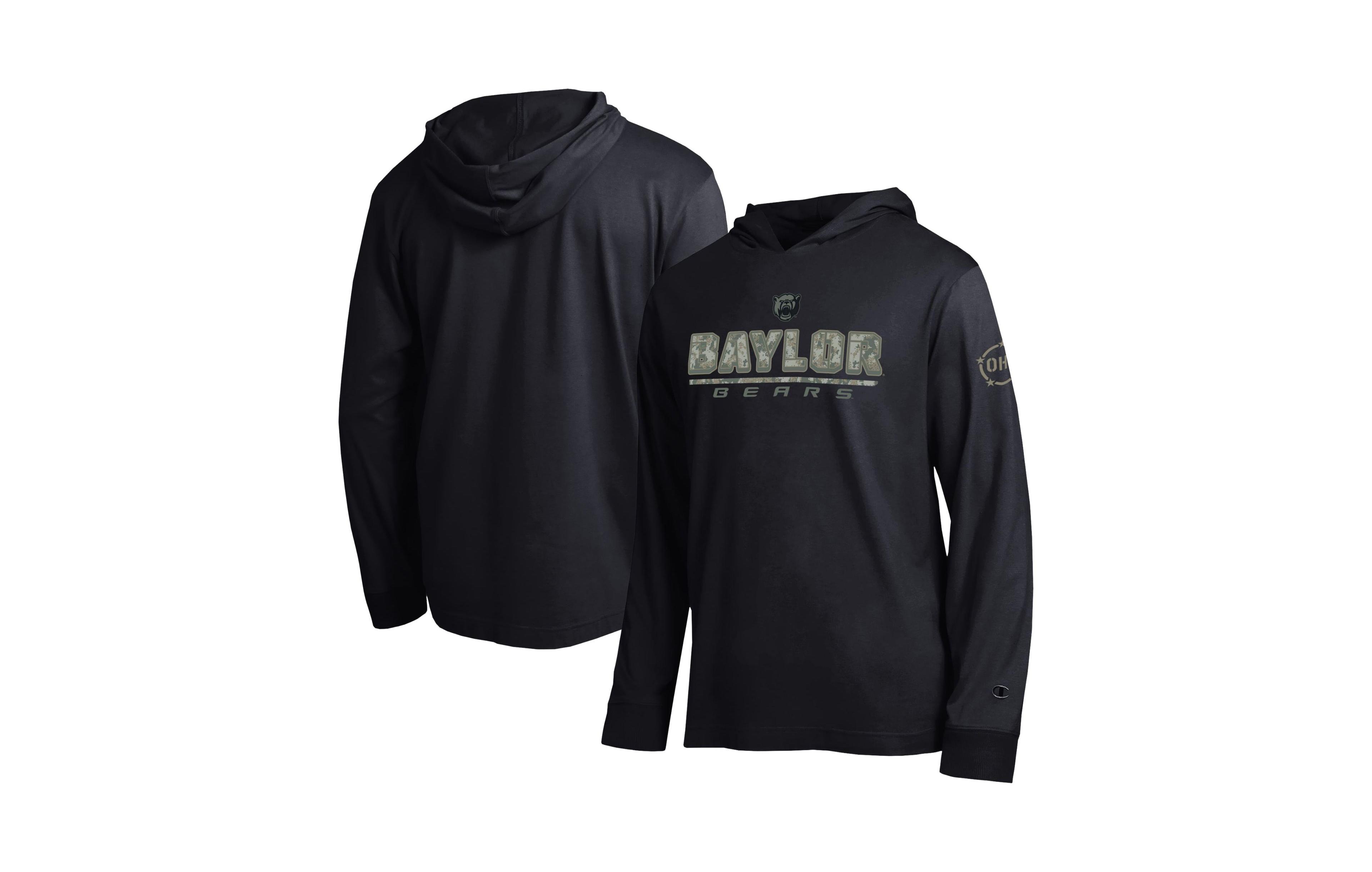 Champion Men's Black Baylor Bears Operation Hat Trick Camo Script Hooded Long-Sleeve T-Shirt