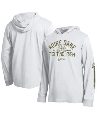 Men's White Notre Dame Fighting Irish Operation Hat Trick Sleeve Line Hooded Long-Sleeve T-Shirt