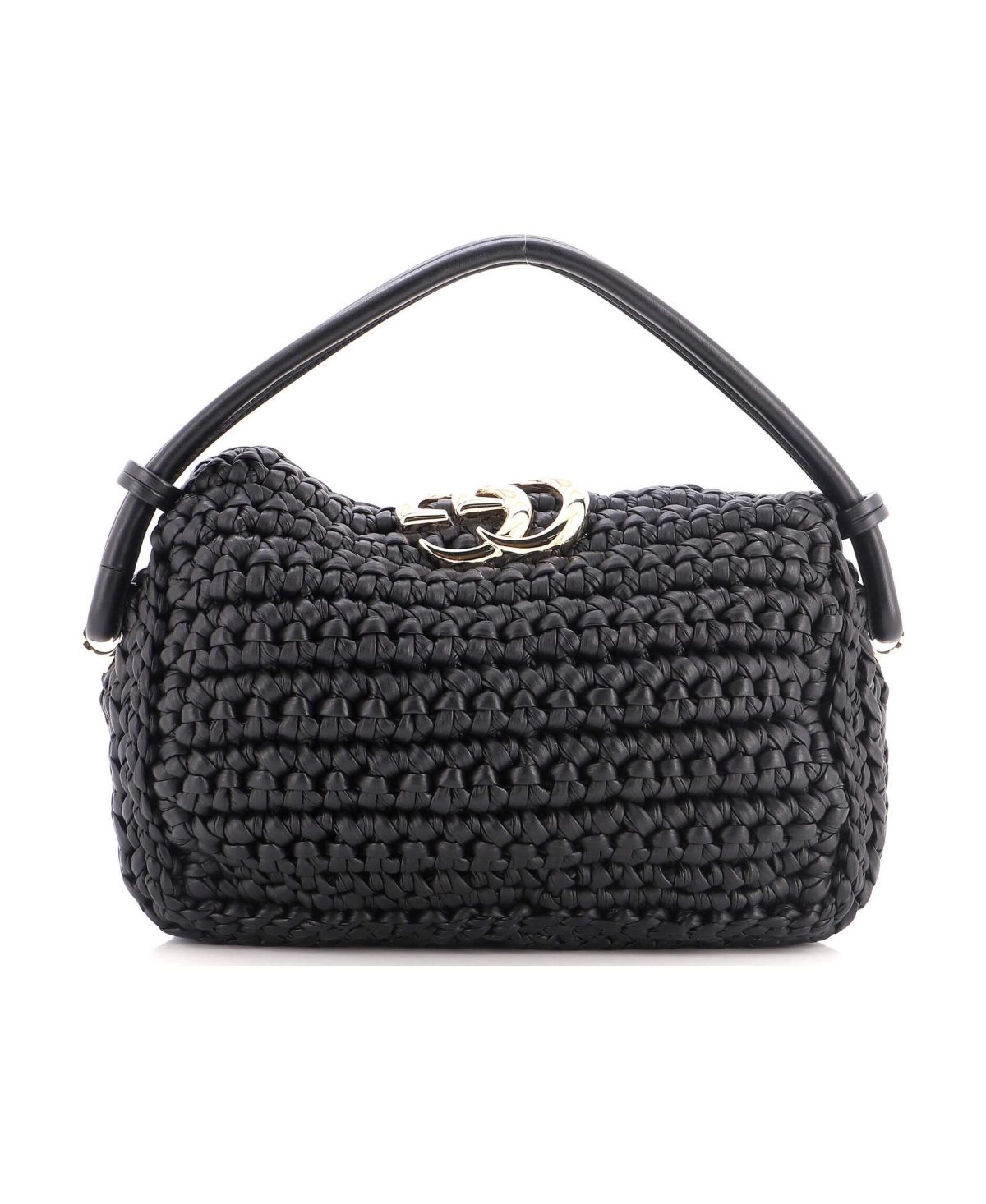 Pre-Owned Gucci Small Double G Top Handle Bag Crochet Leather - Black
