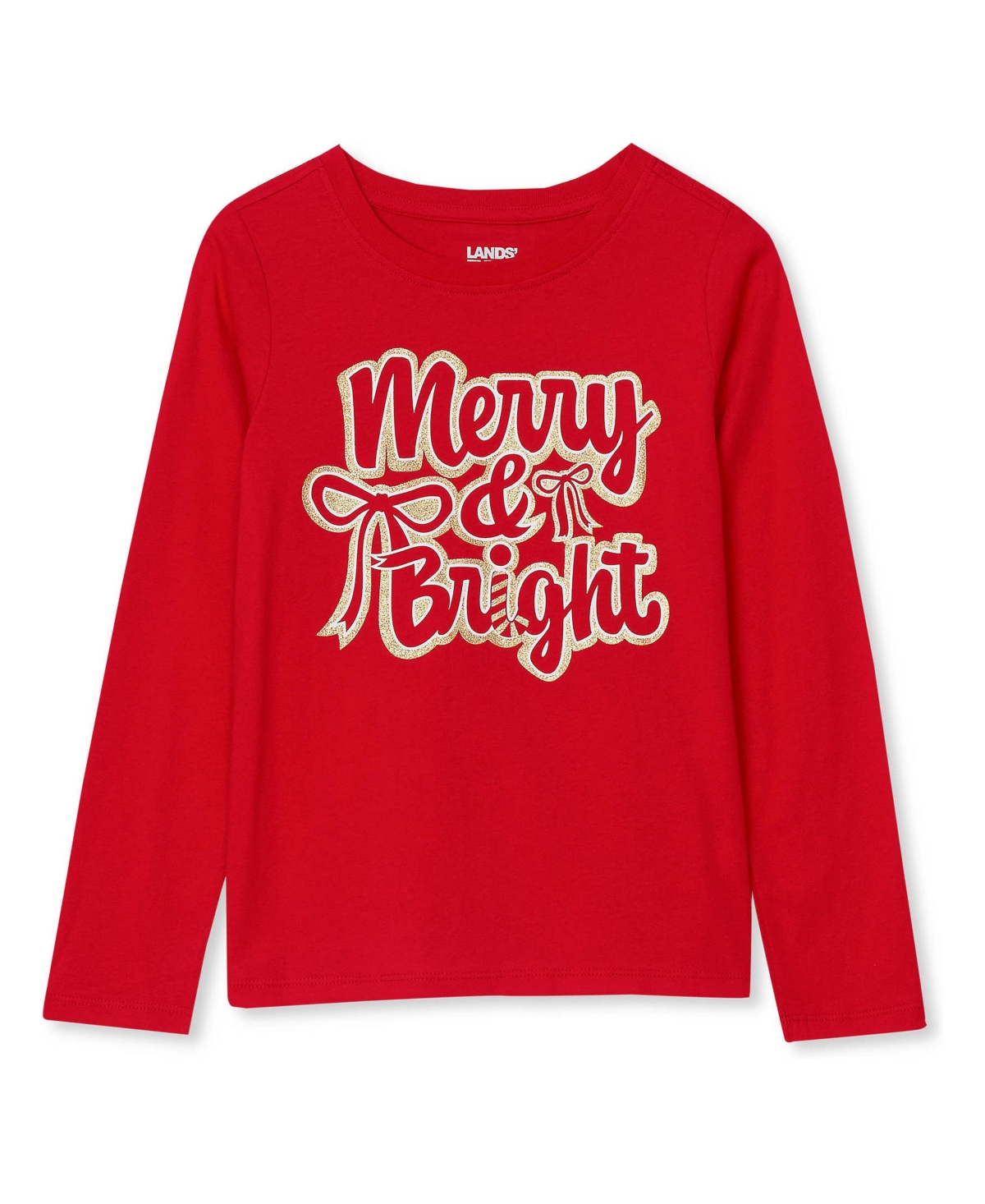 Lands' End Girls Long Sleeve Graphic Tee - Metallic/merry/bright red