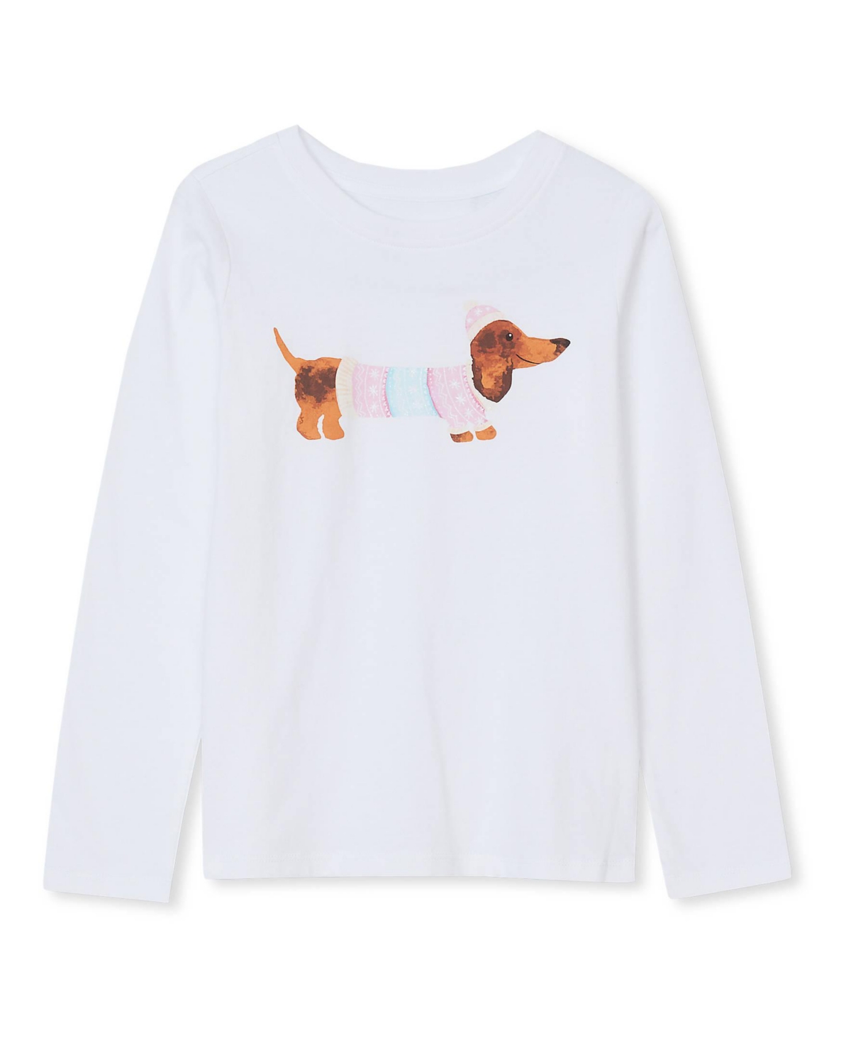 Lands' End Girls Long Sleeve Graphic Tee - Glitter/dog/white