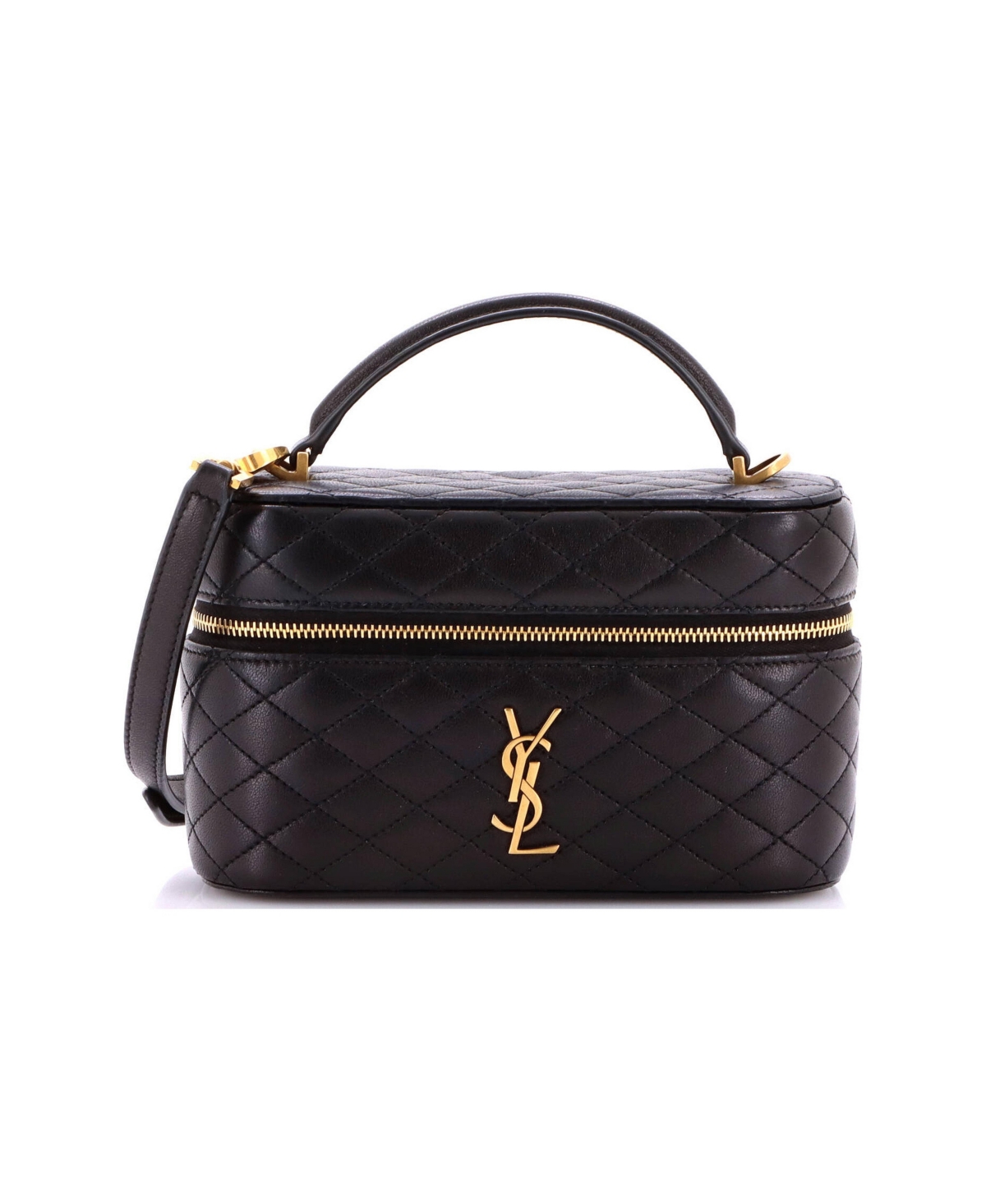 Pre-Owned Saint Laurent Mini Gaby Zip Around Vanity Bag Quilted Leather - Black