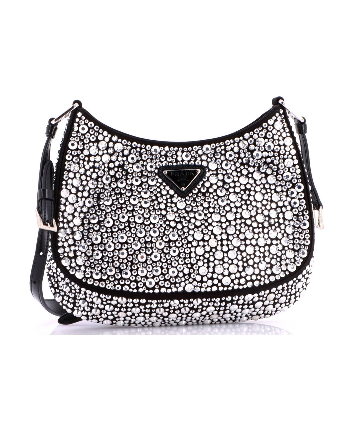 Pre-Owned Prada Small Cleo Shoulder Bag Crystal Embellished Satin - Black