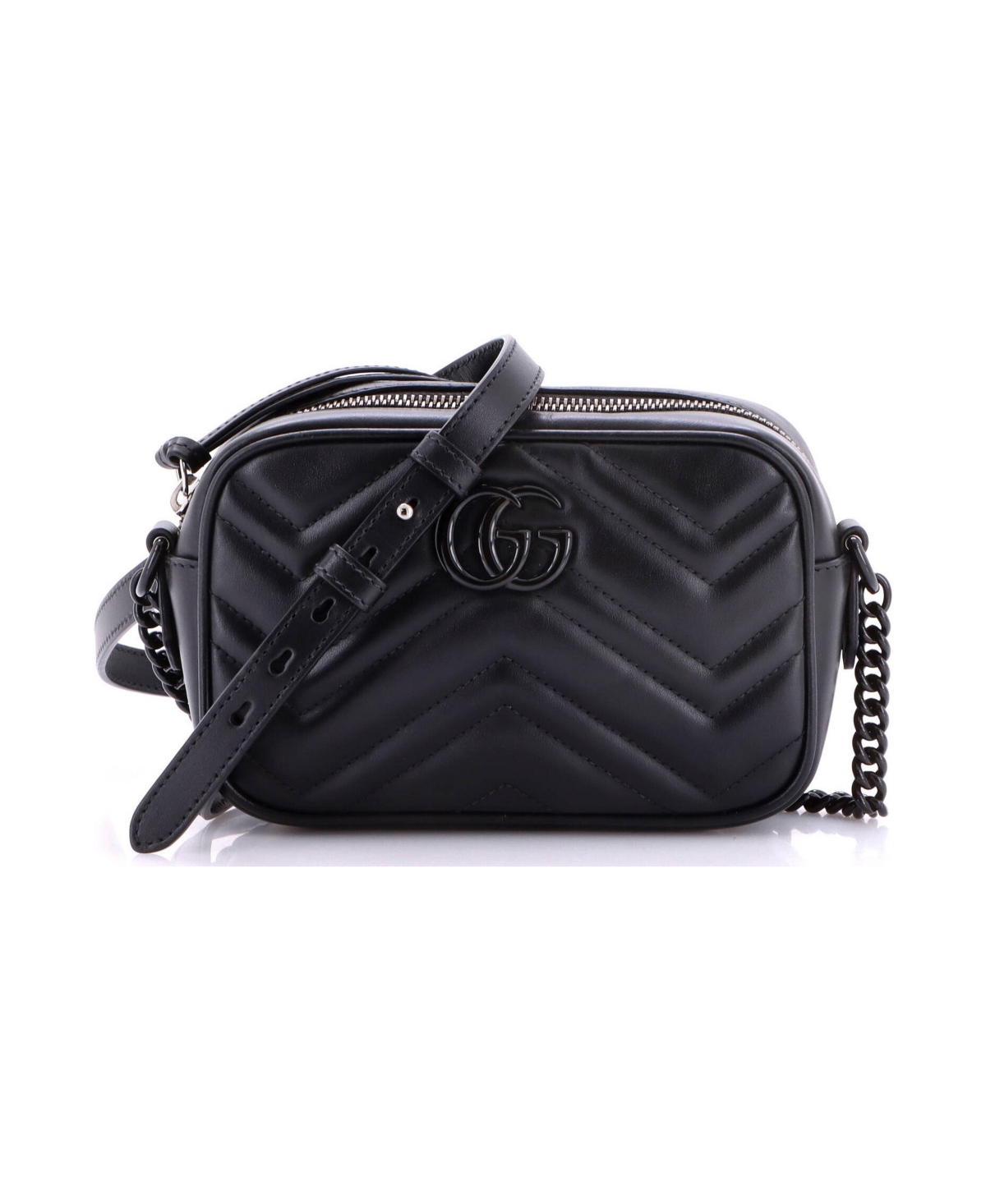 Pre-Owned Gucci Mini Gg Marmont Shoulder Bag Matelasse Leather - Black
