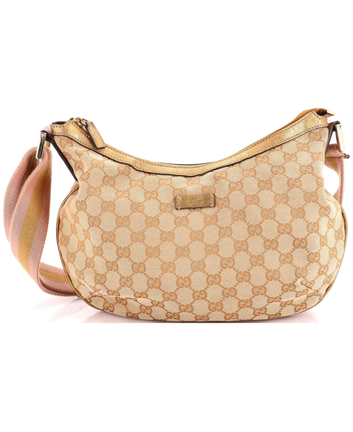 Pre-Owned Gucci Medium Saddle Zip Messenger Bag Gg Canvas with Leather - Brown