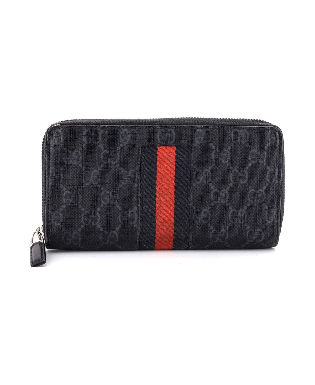 Pre-Owned Gucci Web Zip Around Wallet Gg Coated Canvas - Black