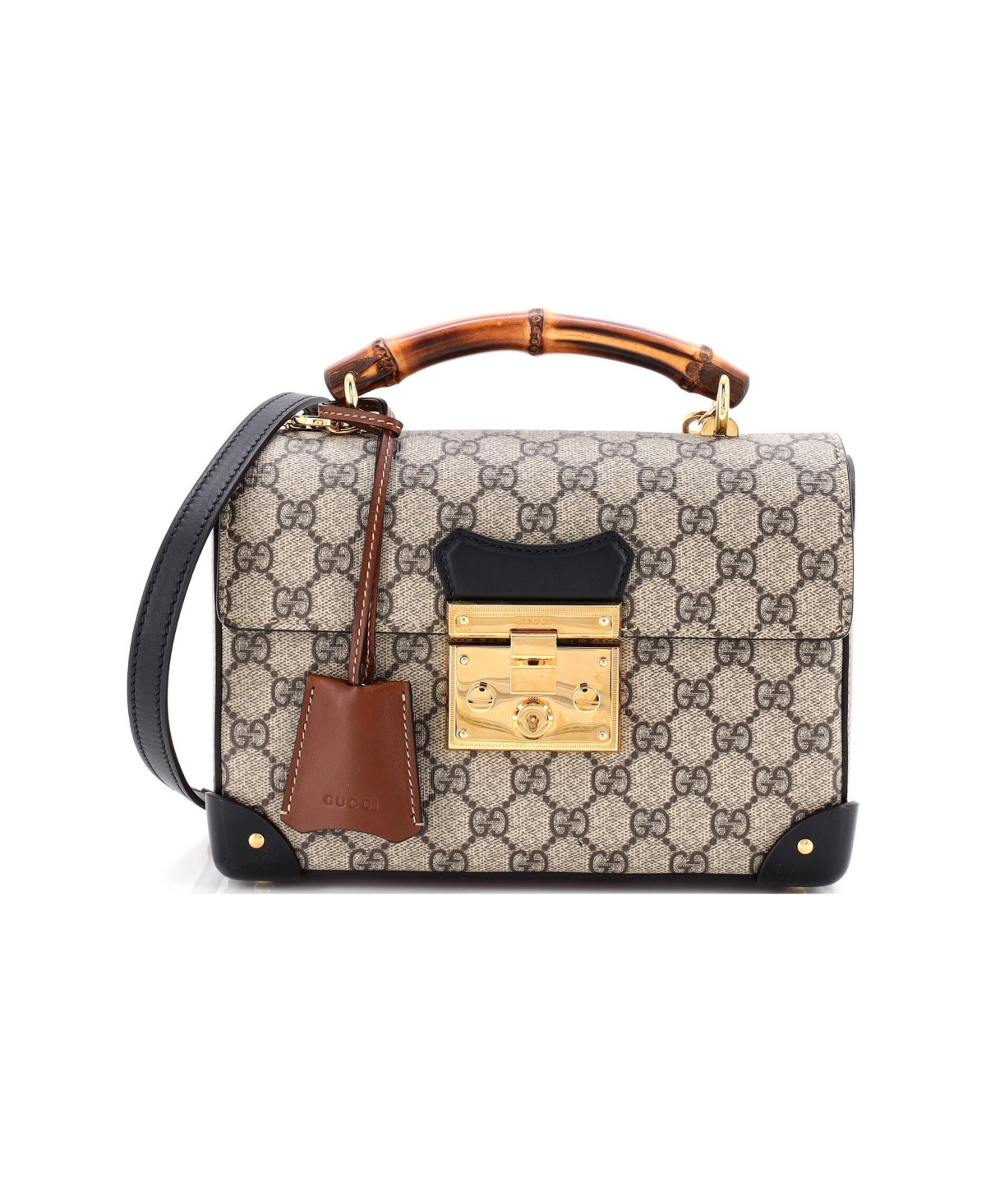 Pre-Owned Gucci Small Padlock Bamboo Shoulder Bag Gg Coated Canvas - Brown