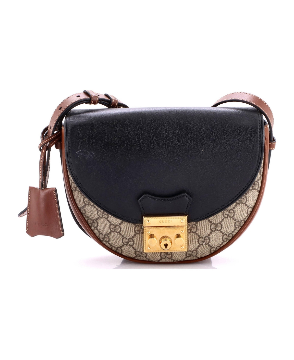 Pre-Owned Gucci Small Padlock Saddle Shoulder Bag Gg Coated Canvas and Leather - Brown