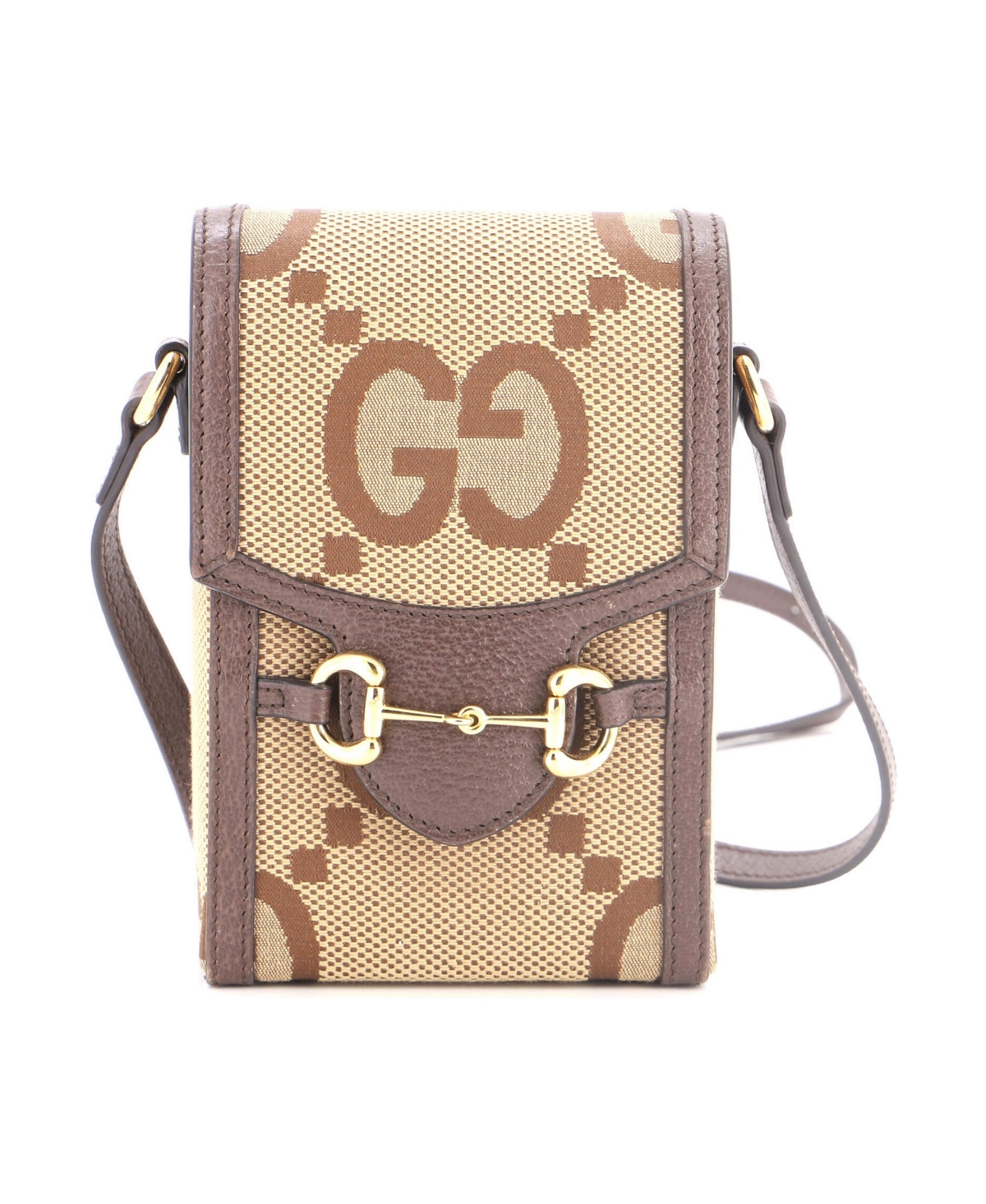 Pre-Owned Gucci Mini Horsebit 1955 Crossbody Bag Jumbo Gg Canvas - Brown
