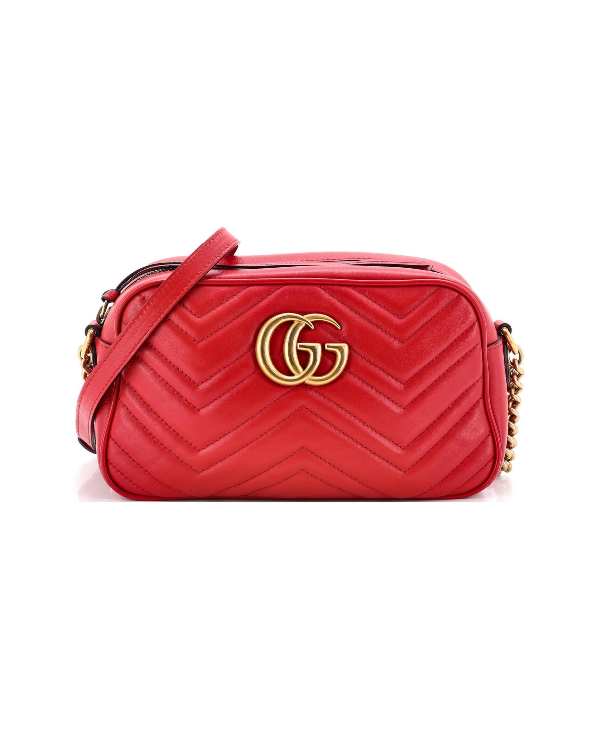 Pre-Owned Gucci Small Gg Marmont Shoulder Bag Matelasse Leather - Red
