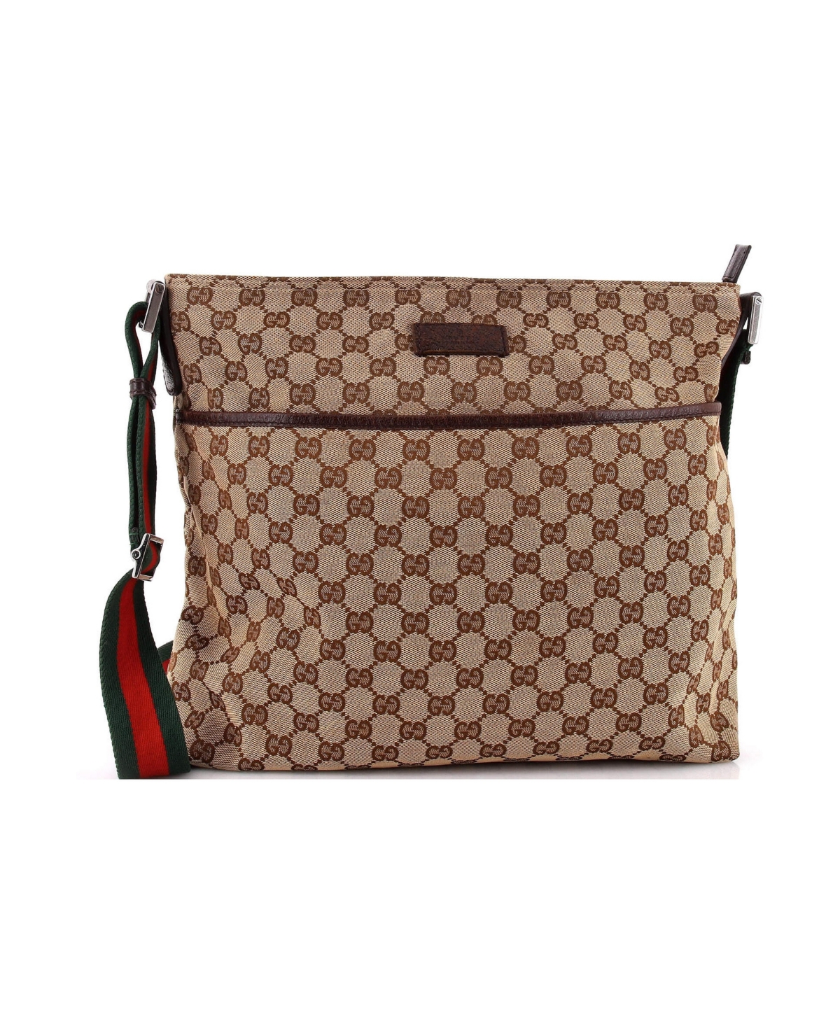 Pre-Owned Gucci Medium Front Pocket Web Messenger Gg Canvas - Brown