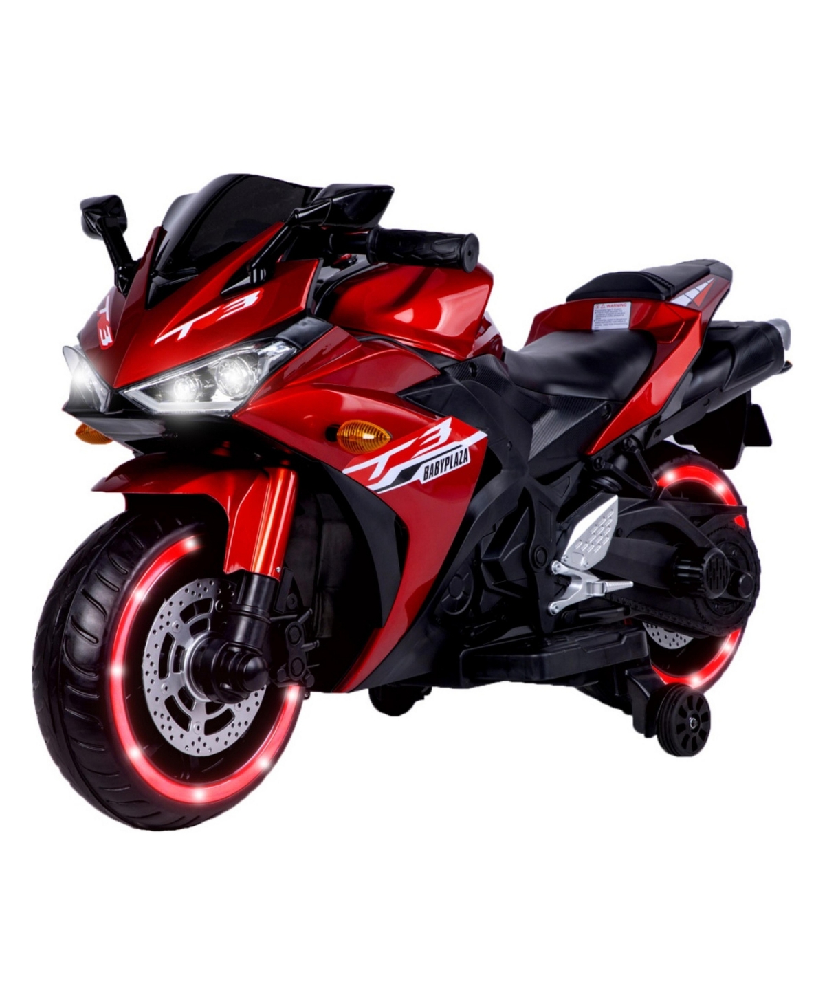 ECHTPeak 12V Kids Electric Ride-On Motorcycle with Led Flashing Wheels and Training Wheels, Ages 3-8 - Red