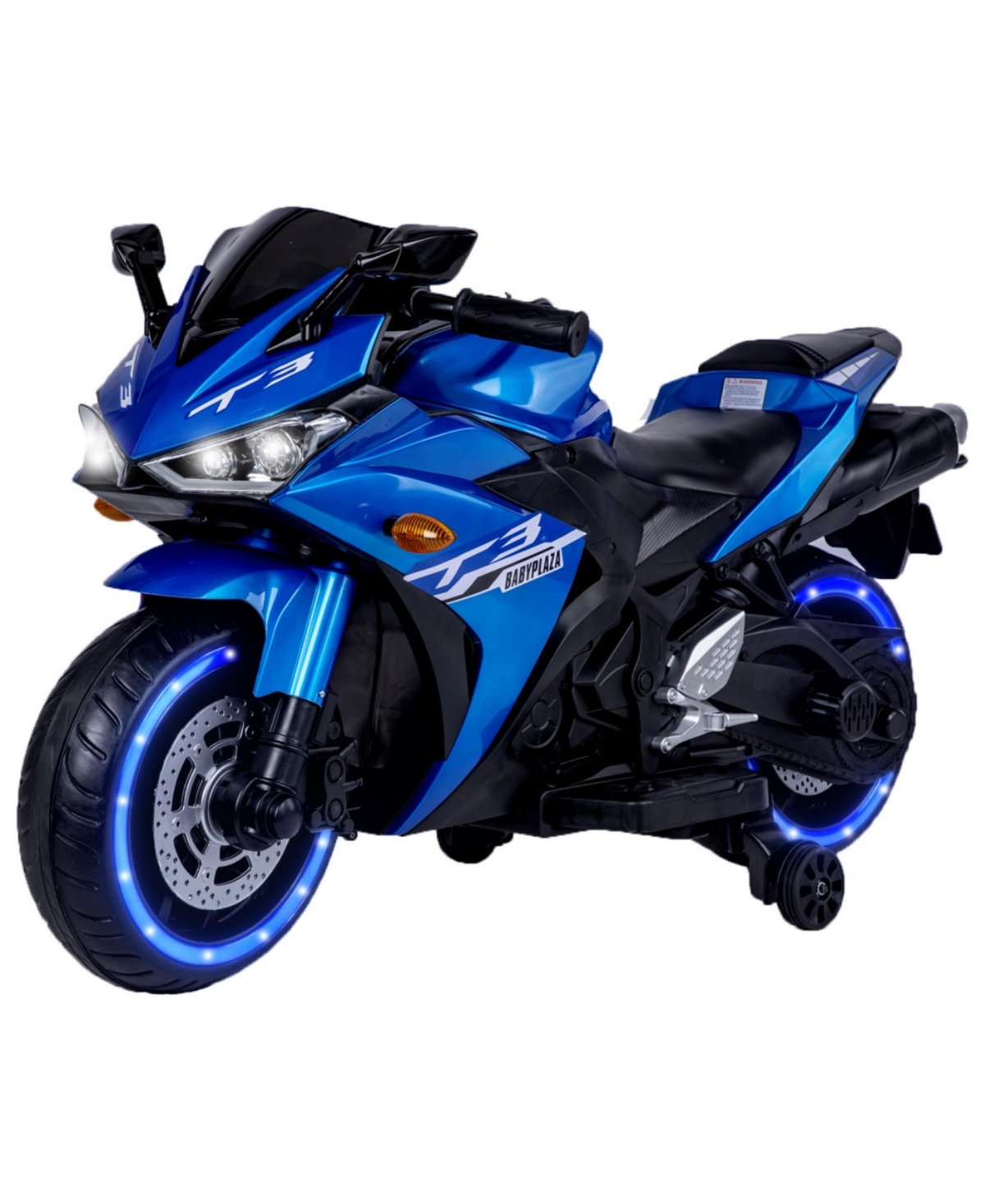 ECHTPeak 12V Kids Electric Ride-On Motorcycle with Led Flashing Wheels and Training Wheels, Ages 3-8 - Blue