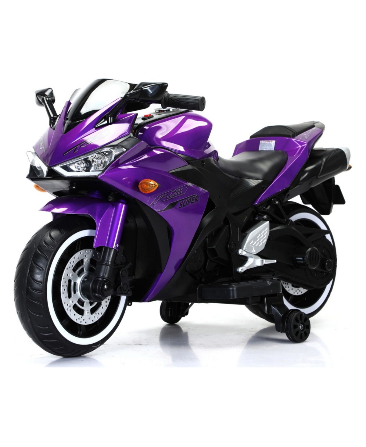 ECHTPeak 12V Kids Electric Ride-On Motorcycle with Led Flashing Wheels and Training Wheels, Ages 3-8 - Purple