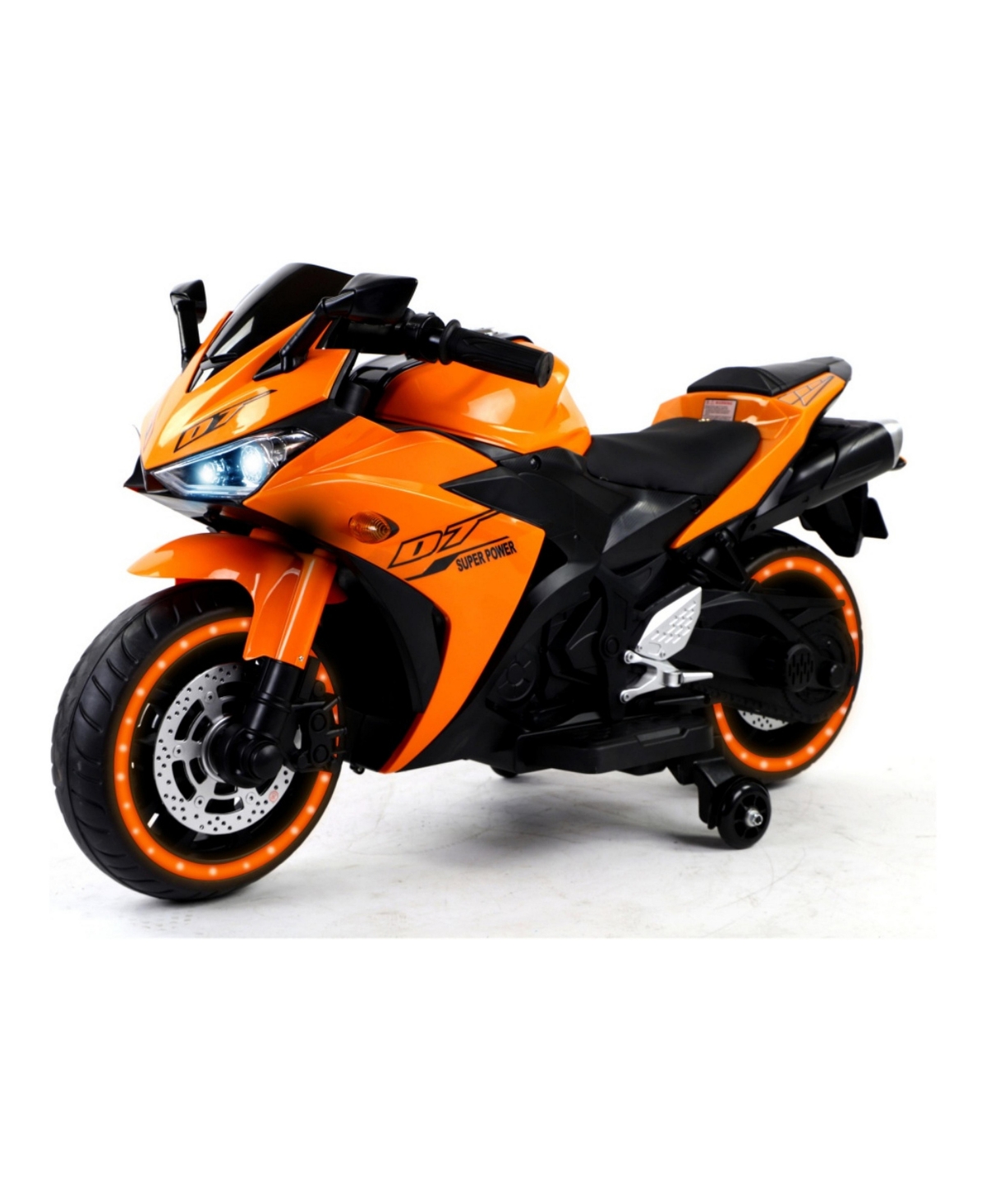 ECHTPeak 12V Kids Electric Ride-On Motorcycle with Led Flashing Wheels and Training Wheels, Ages 3-8 - Orange