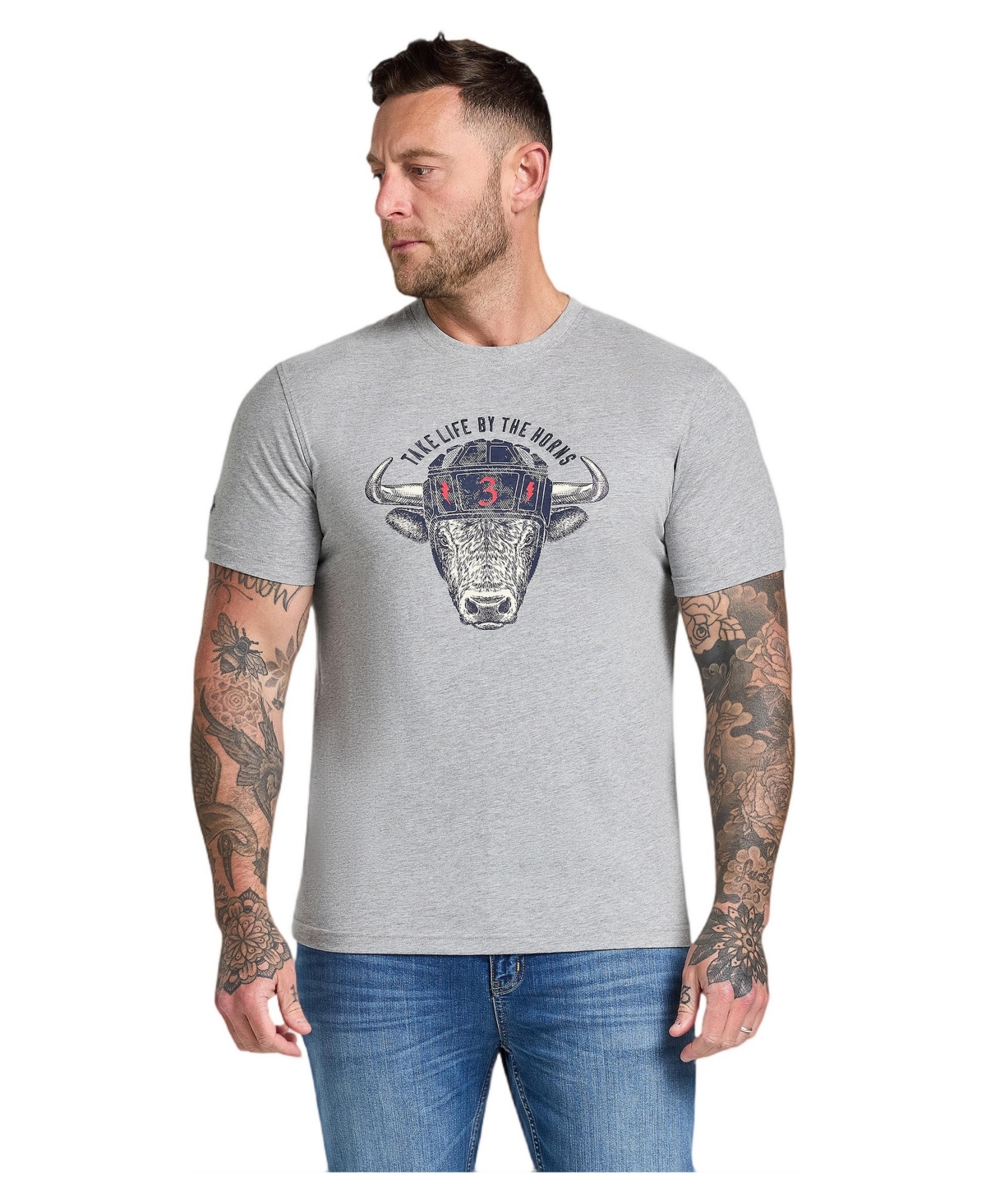 Raging Bull Men's Big & Tall Rugby Bull Graphic Relaxed-Fit T-Shirt - Grey marl