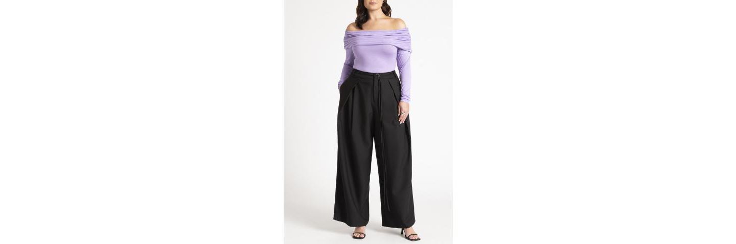 Женский ремень ELOQUII Wide-Leg Pleated Trouser With Long Belt, цвет: Чёрный оникс — фото 3