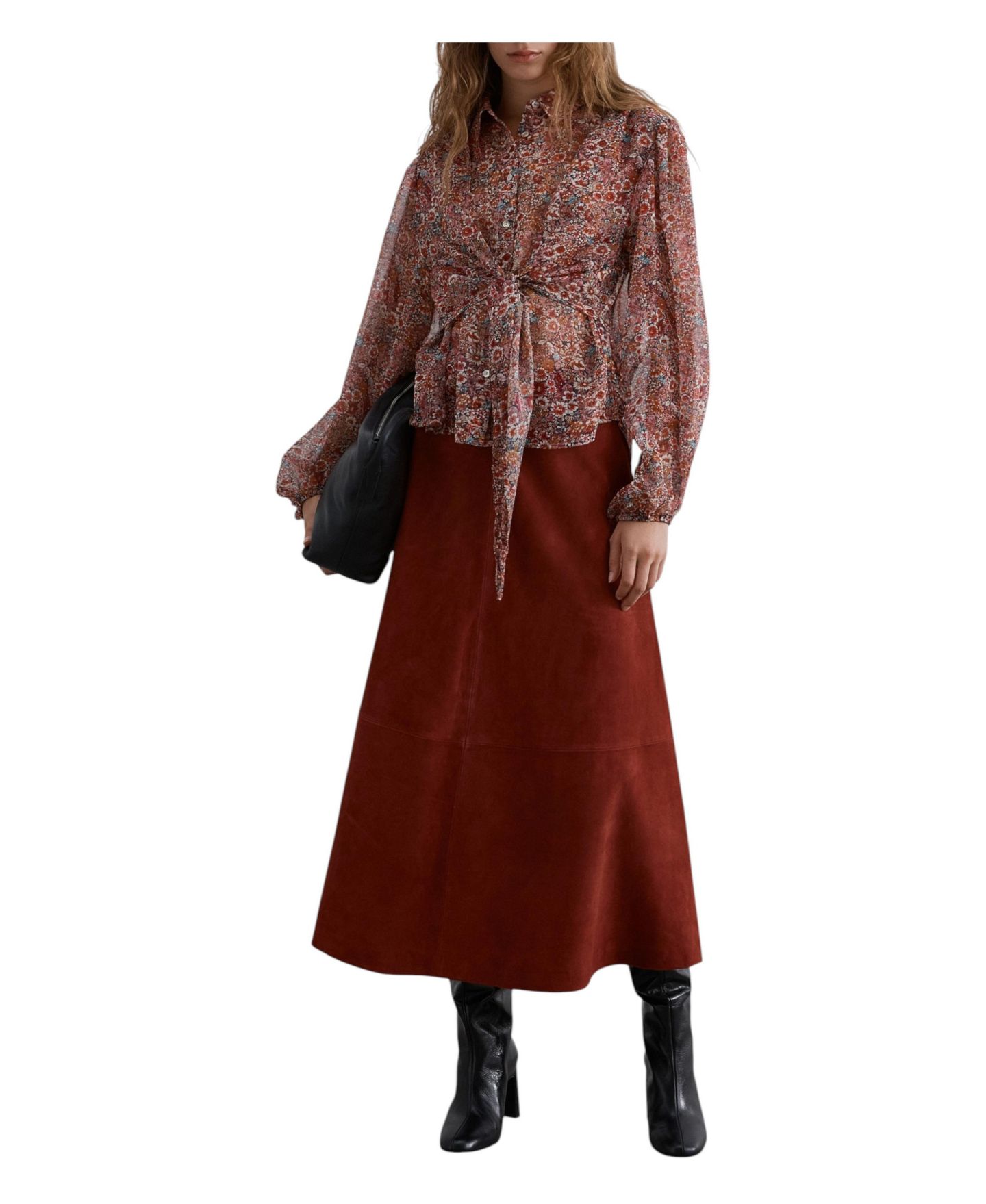 Женская блузка Scalpers Floral-Print Long-Sleeve Tie-Front, цвет: Красный — фото 2