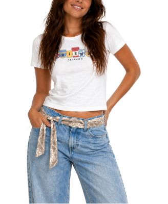 Juniors' Coffee Cups Cropped Graphic T-Shirt