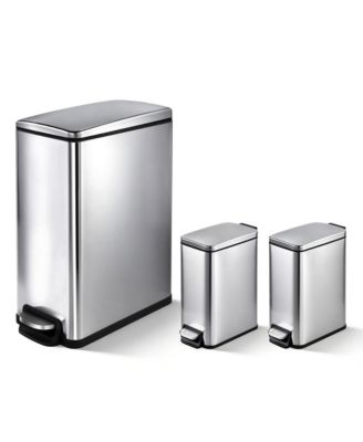 11.9 Gallon/ 45 Liter + Two 1.6 Gallon/6 Liter Rectangular Step-on Trash Can Set For Bathroom and Kitchen