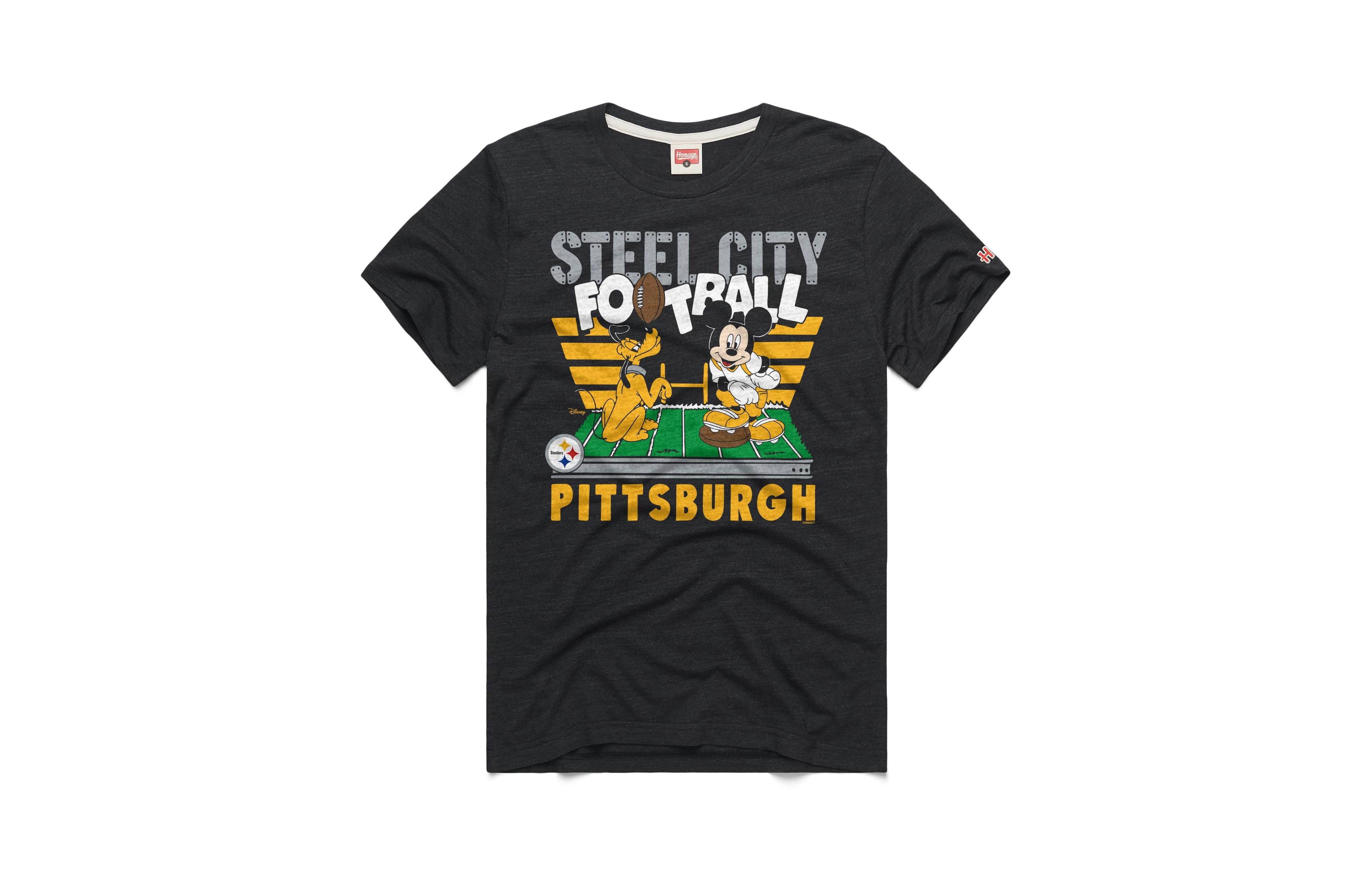 Homage Men's and Women's Charcoal Pittsburgh Steelers Mickey T-shirt