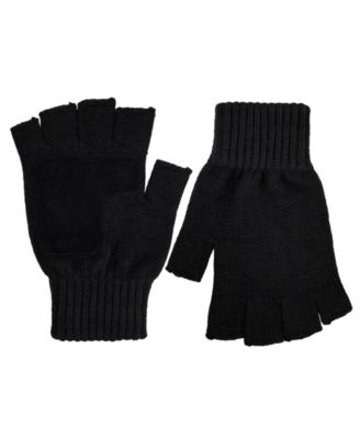 Men's Marled-Knit Fingerless Gloves with Suede Palm Patch