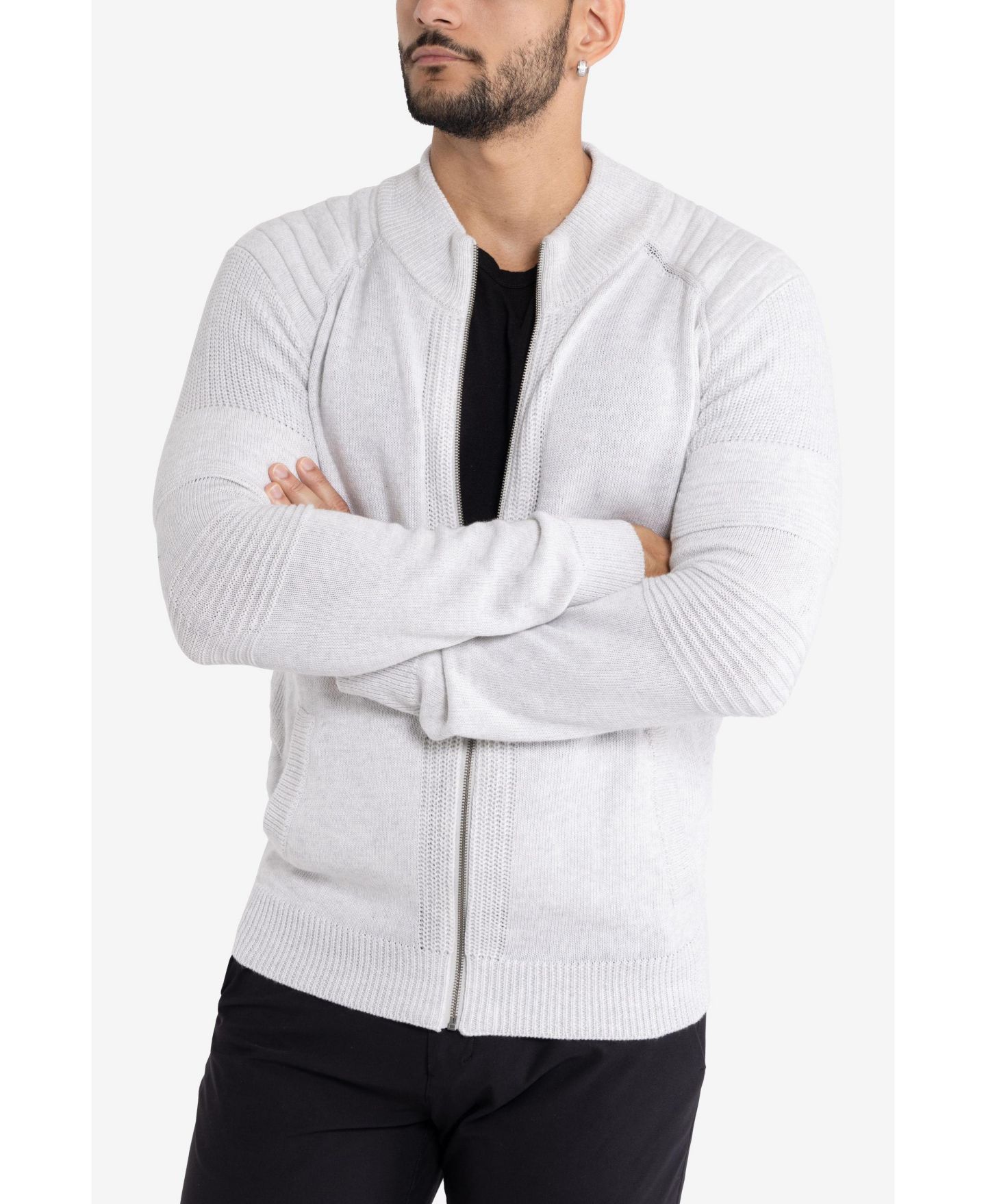 Мужской кардиган XRAY Full-Zip Mock-Neck, цвет: Овсяный — фото 6