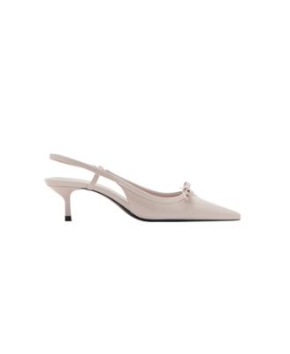 Pointed-Toe Bow Kitten-Heel Slingback Pumps