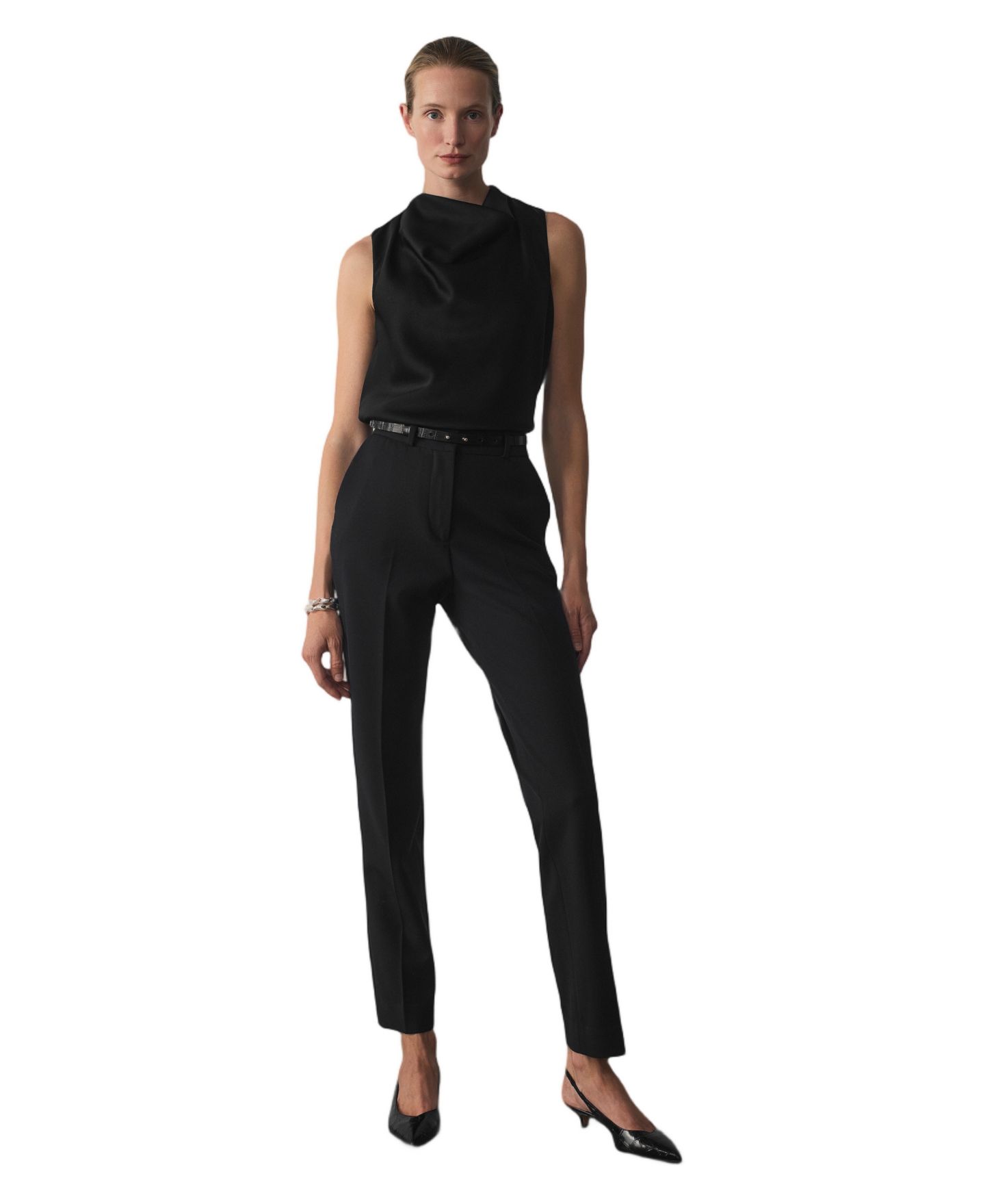 Женские брюки The Fold Livara Slim-Fit Wool-Blend Ankle-Length, цвет: Чёрный — фото 2