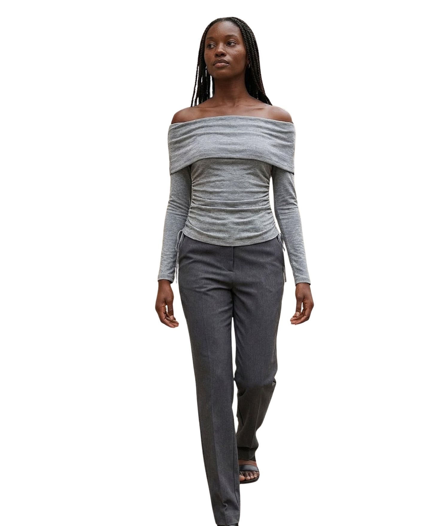 Женский топ Modenaire Off-Shoulder Long-Sleeve Ruched, цвет: Меланжевый серый — фото 7