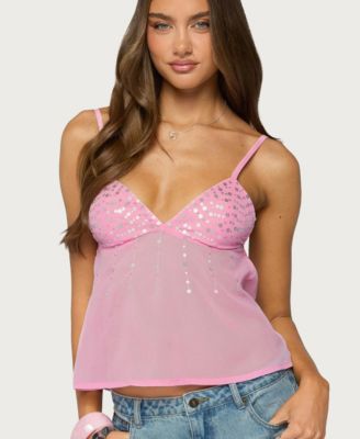 Women's Klio Sequin Chiffon V-Neck Sleeveless Babydoll Top