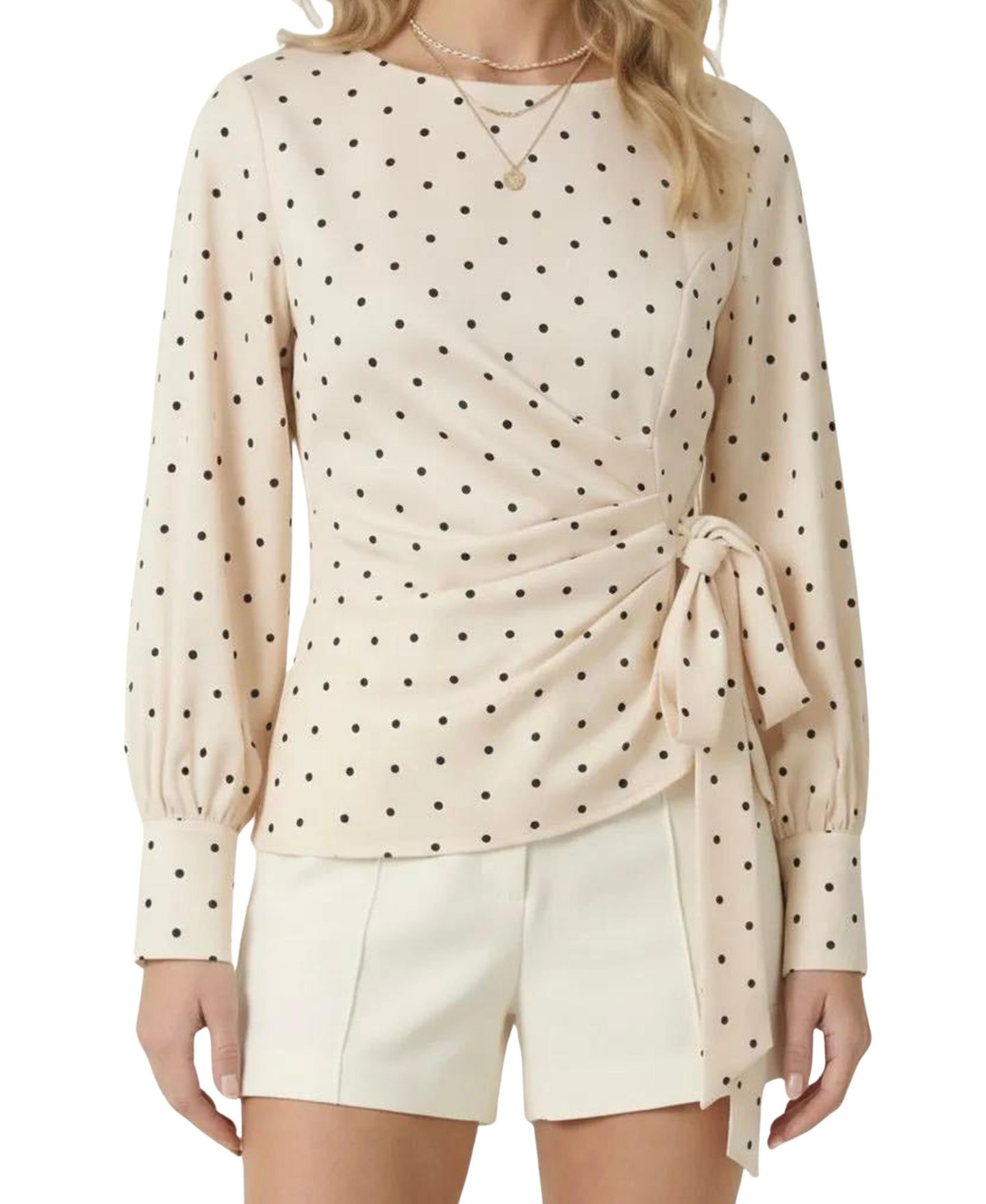 Женский топ Modenaire Polka Dot Wrap Side-Tie Boat Neck Long-Sleeve — фото 8