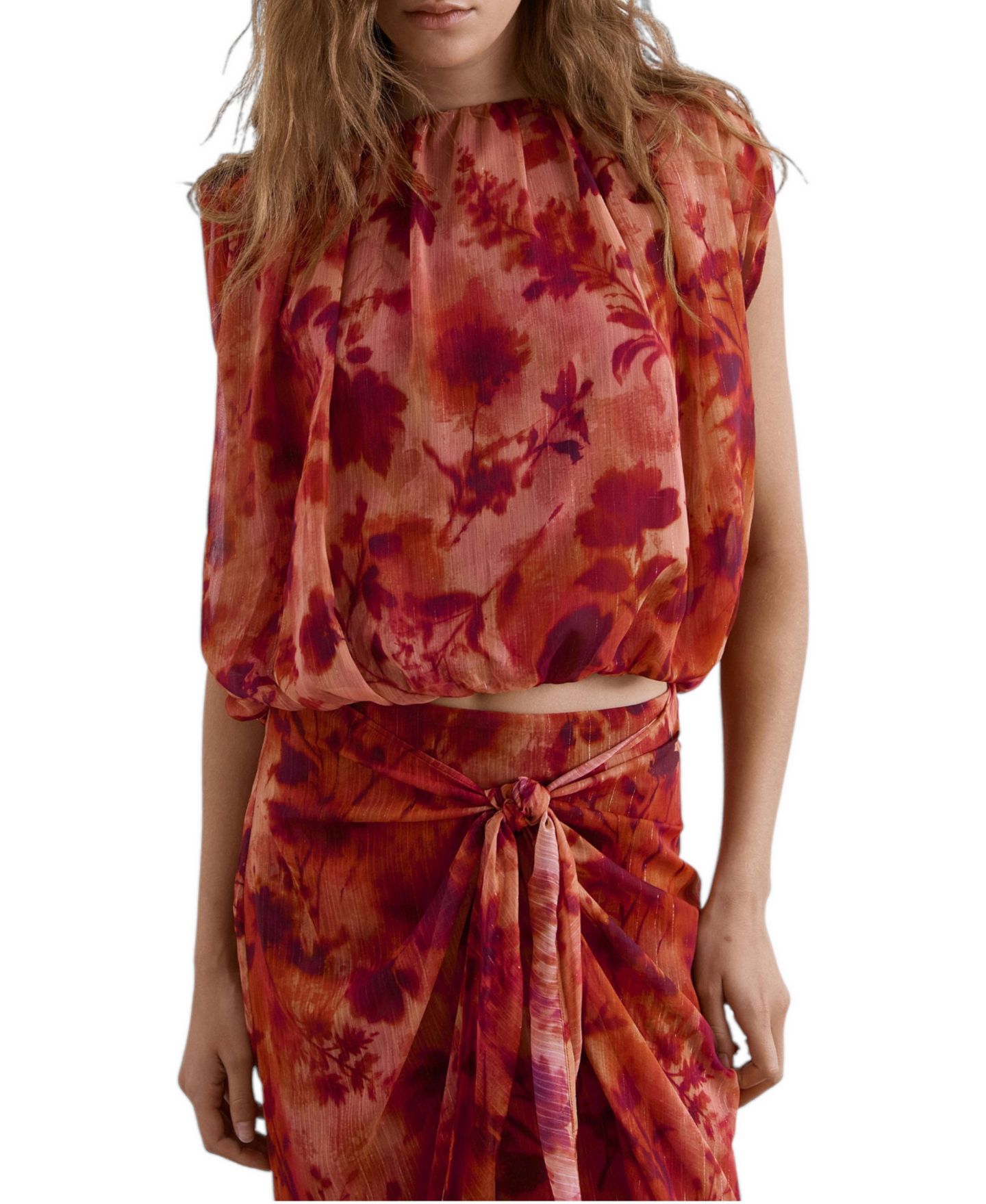 Женская блузка Scalpers Floral Sleeveless Crop, цвет: Красный — фото 1