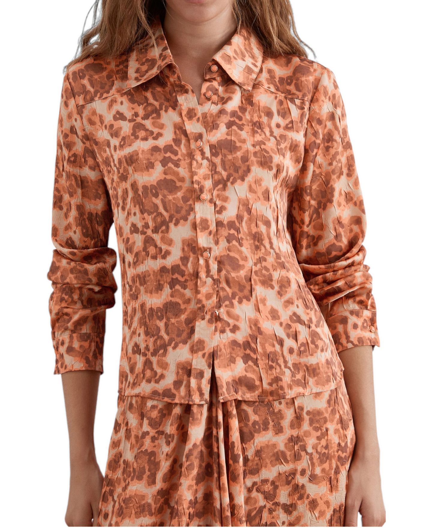 Женская рубашка Scalpers Sirtex Leo Print Long-Sleeve, цвет: Оранжевый — фото 1