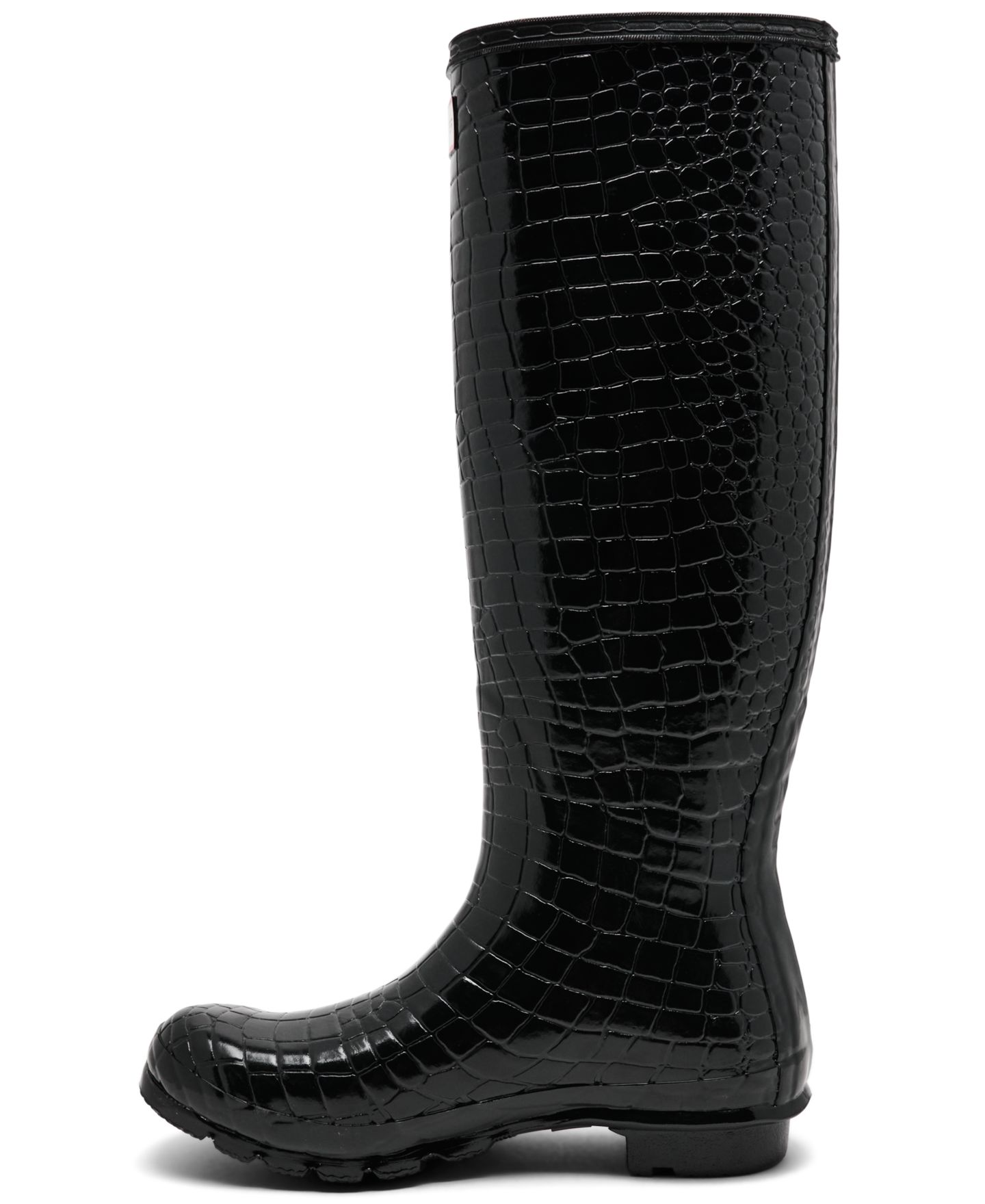 Женские ботинки Hunter Original Tall Gloss Crocodile Waterproof Rain, цвет: Чёрный с принтом — фото 3